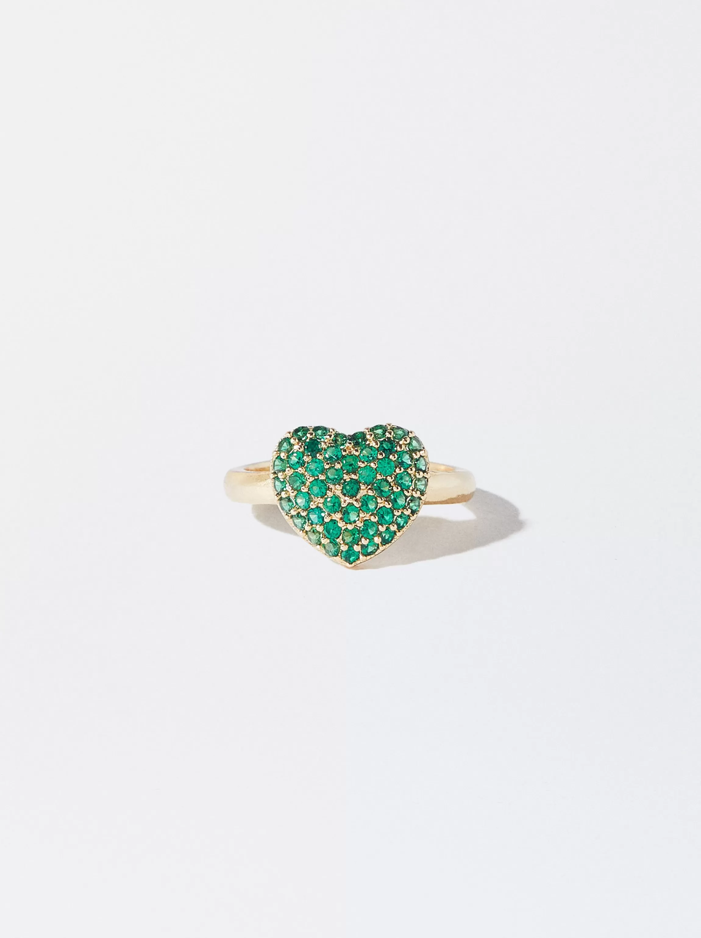 Mujer PARFOIS Anillos*Anillo Dorado Corazón Con Circonias Verde