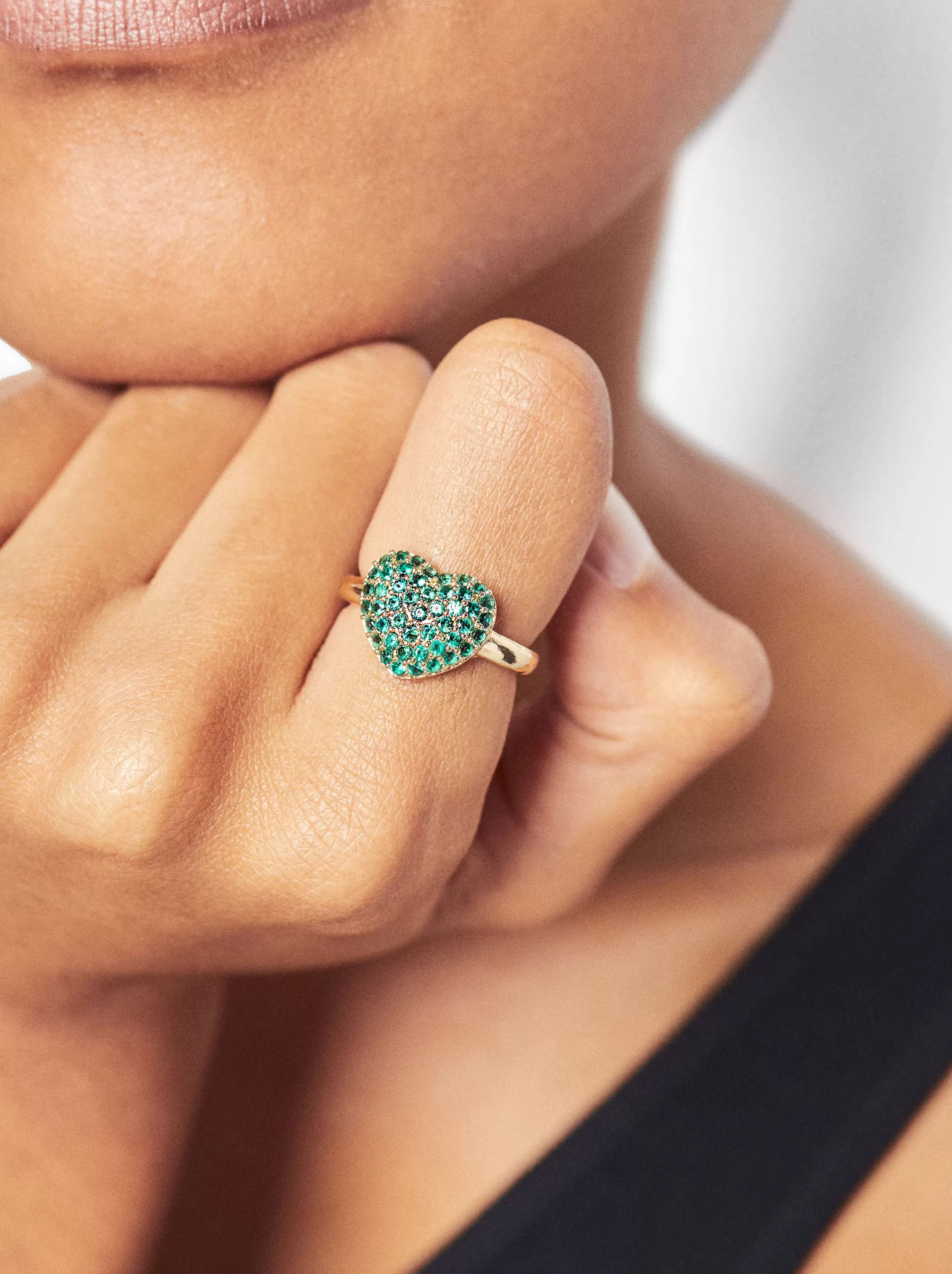 Mujer PARFOIS Anillos*Anillo Dorado Corazón Con Circonias Verde