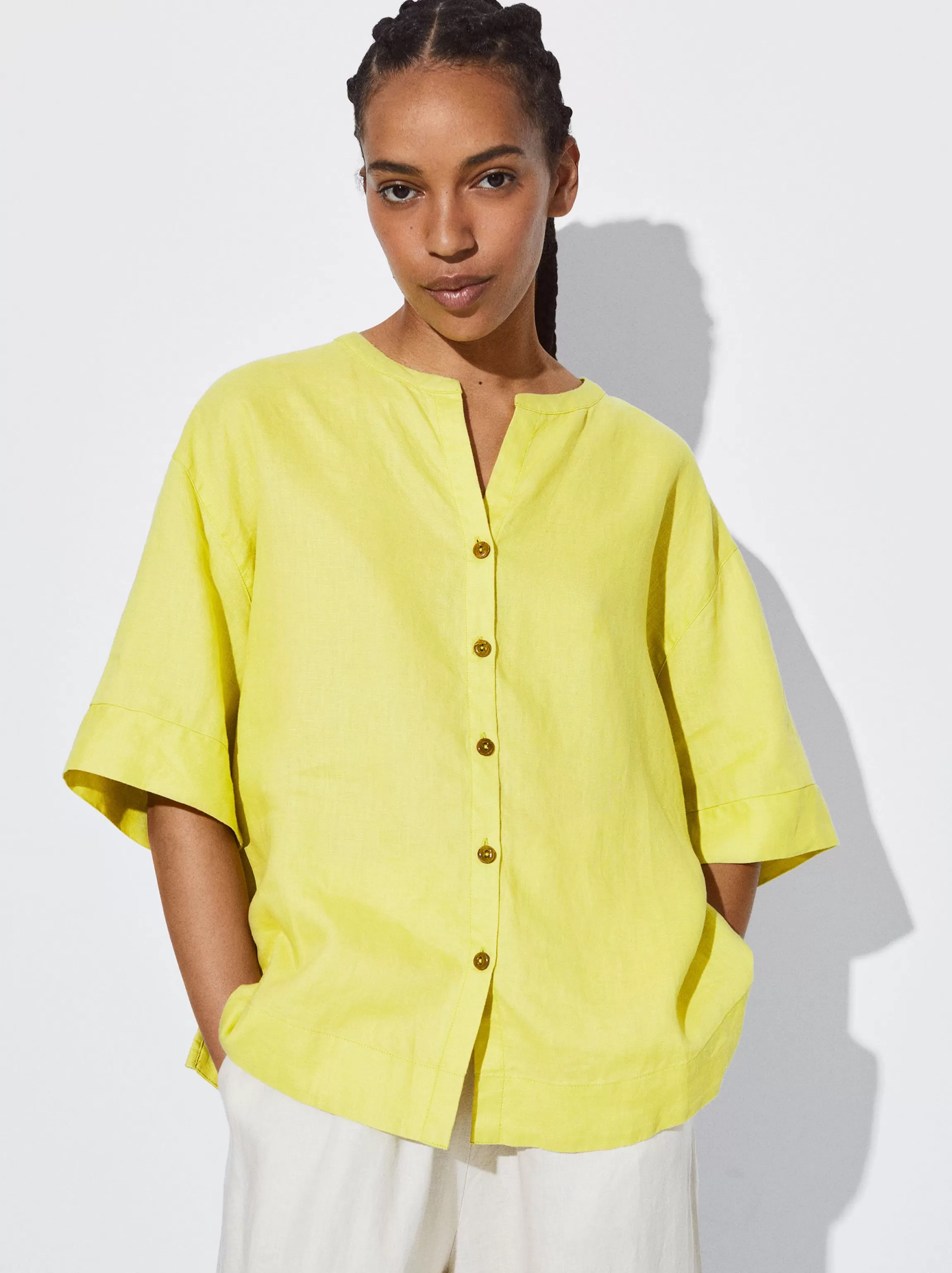 Mujer PARFOIS Camisas*Camisa 100% Lino Amarillo