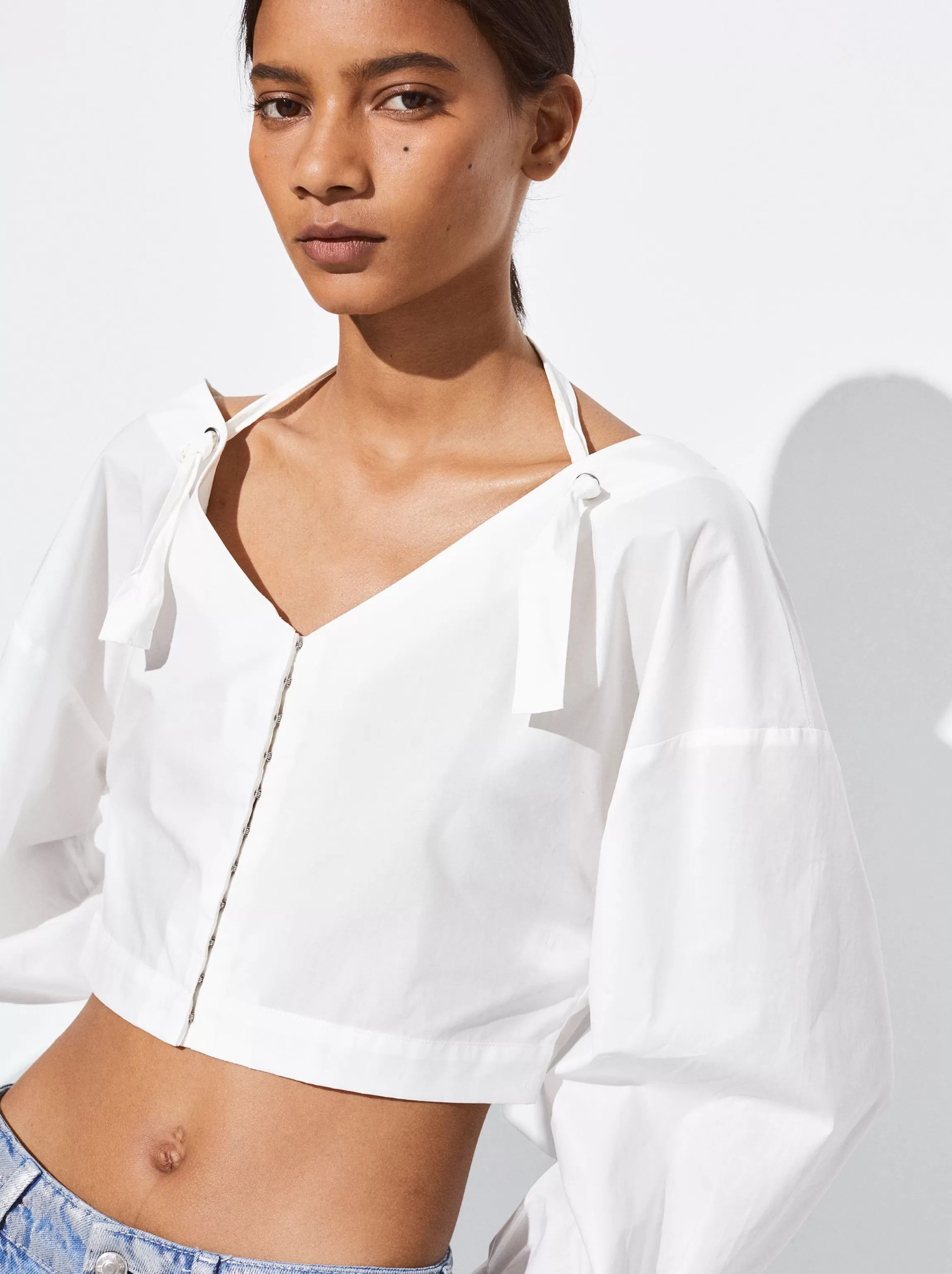 Mujer PARFOIS Camisas*Camisa Cropped Manga Abullonada Blanco