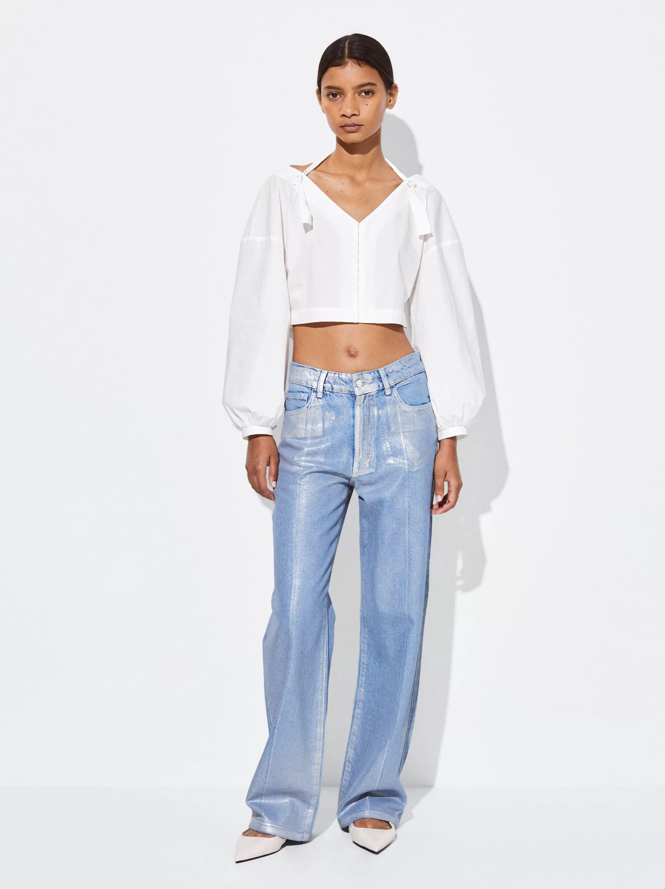 Mujer PARFOIS Camisas*Camisa Cropped Manga Abullonada Blanco