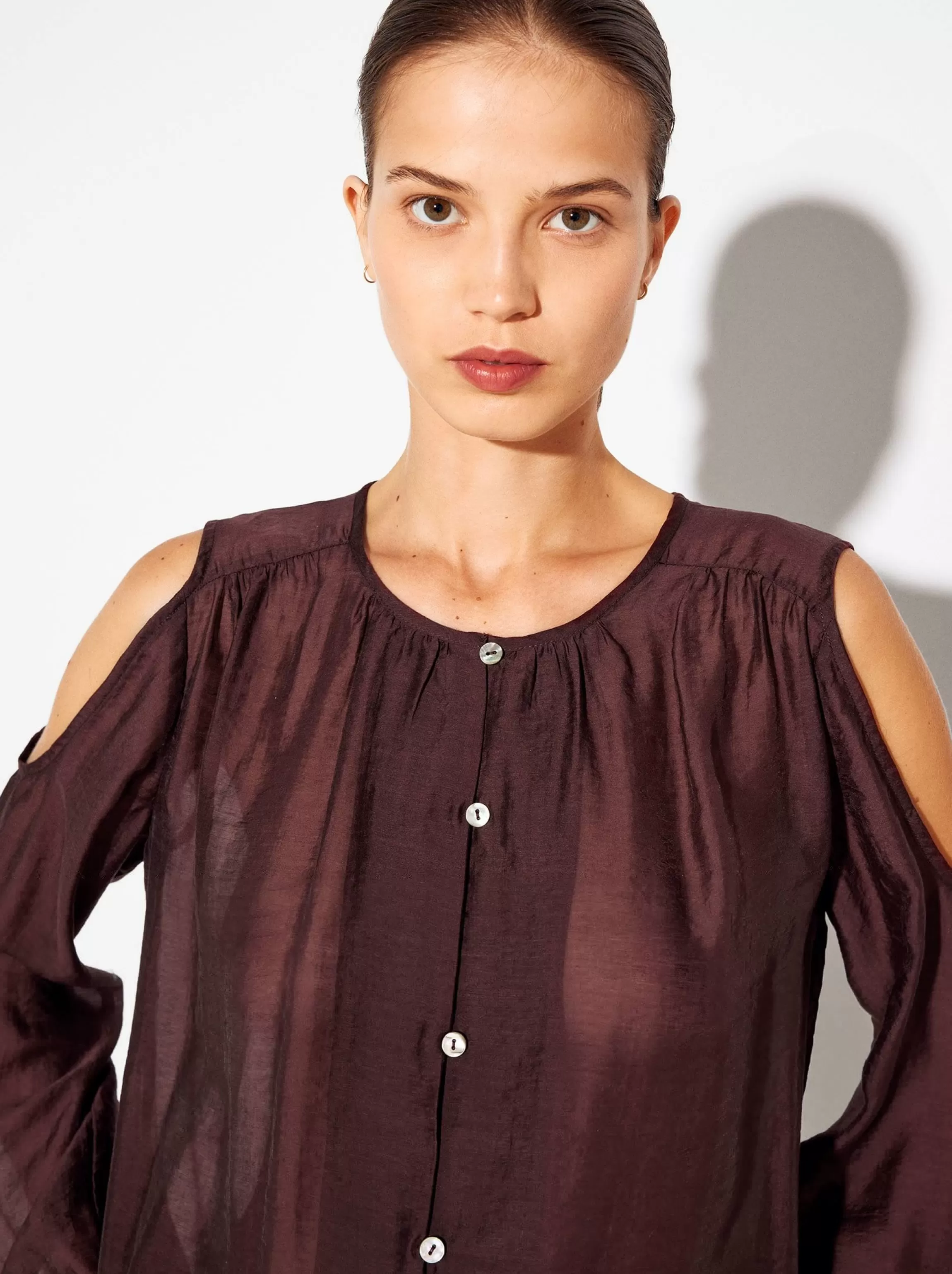 Mujer PARFOIS Camisas*Camisa De Lyocell Con Hombros Abiertos Burdeos