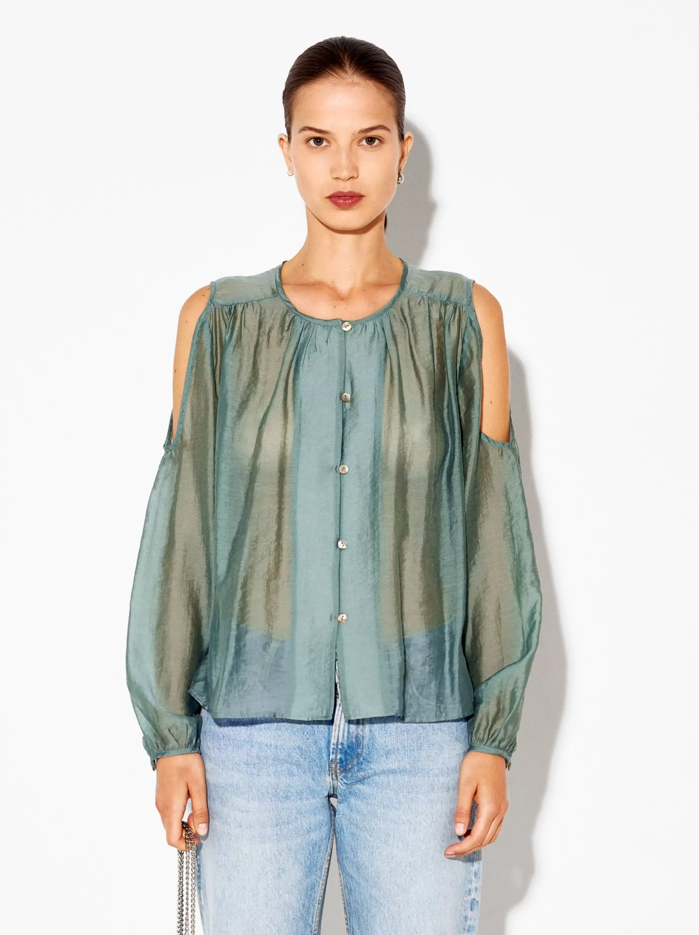 Mujer PARFOIS Camisas*Camisa De Lyocell Con Hombros Abiertos Azul