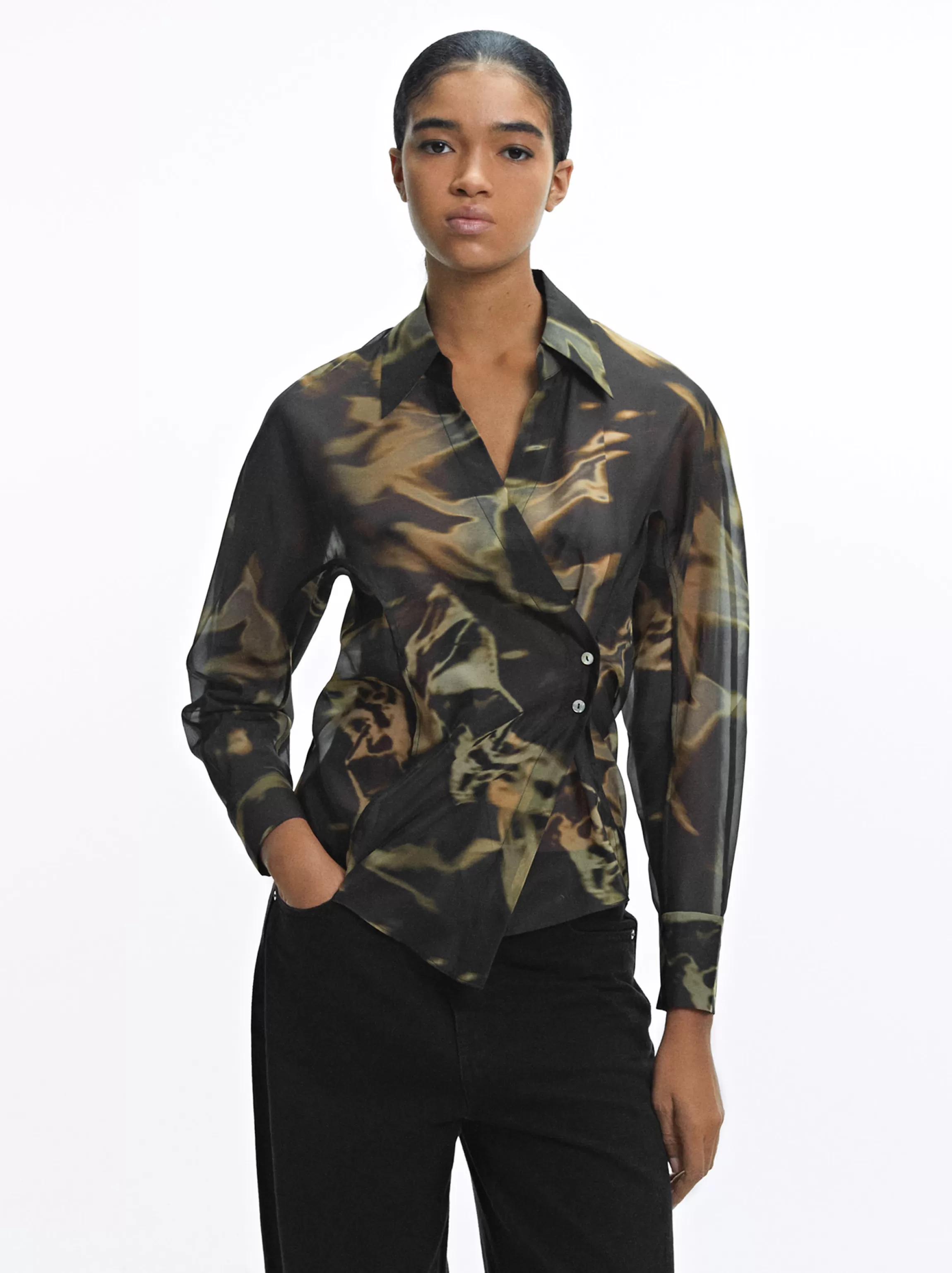 Mujer PARFOIS Camisas*Camisa Estampada Cruzada Marrón