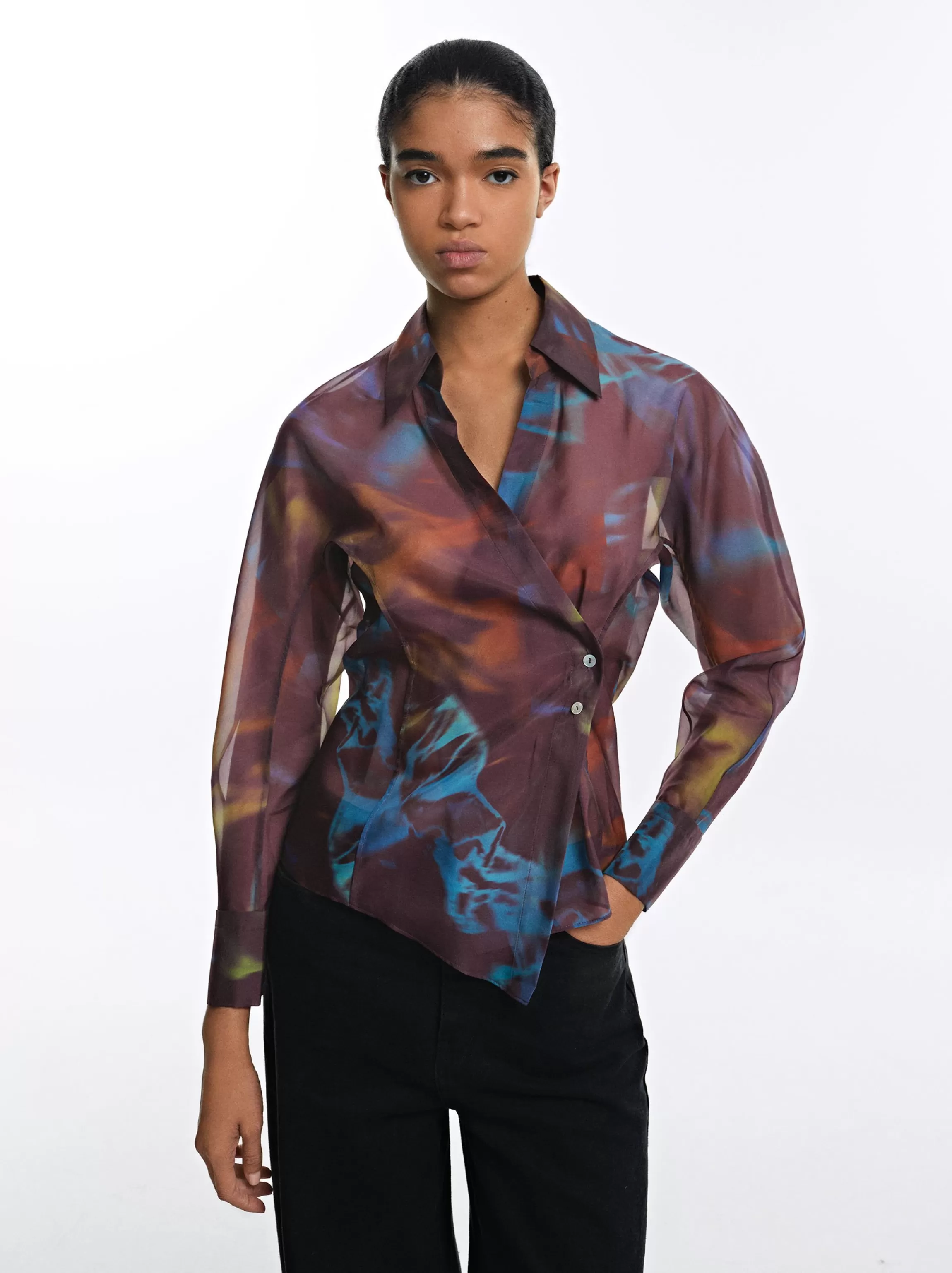 Mujer PARFOIS Camisas*Camisa Estampada Cruzada Burdeos