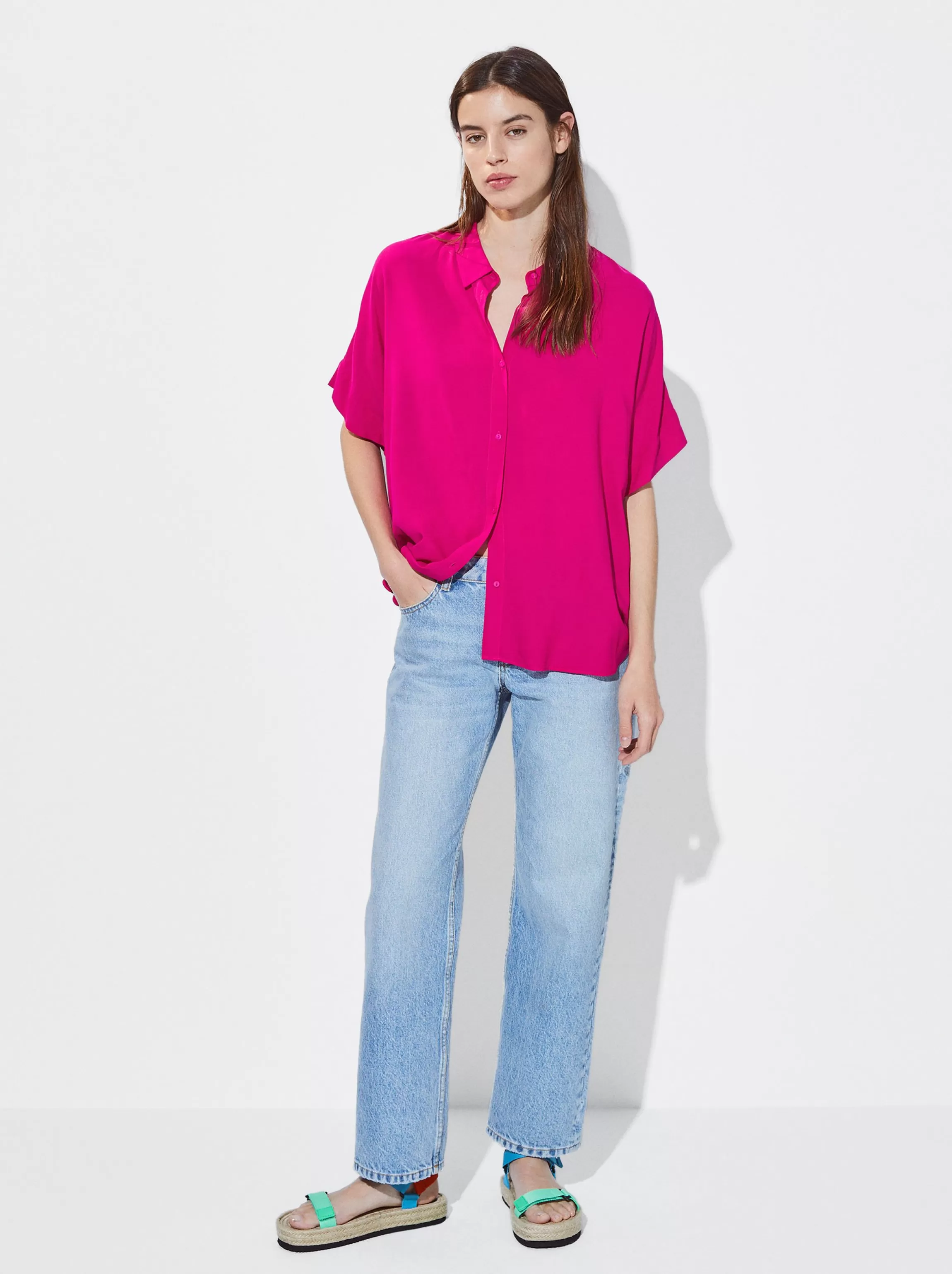 Mujer PARFOIS Camisas*Camisa Manga Corta Con Botones Fucsia