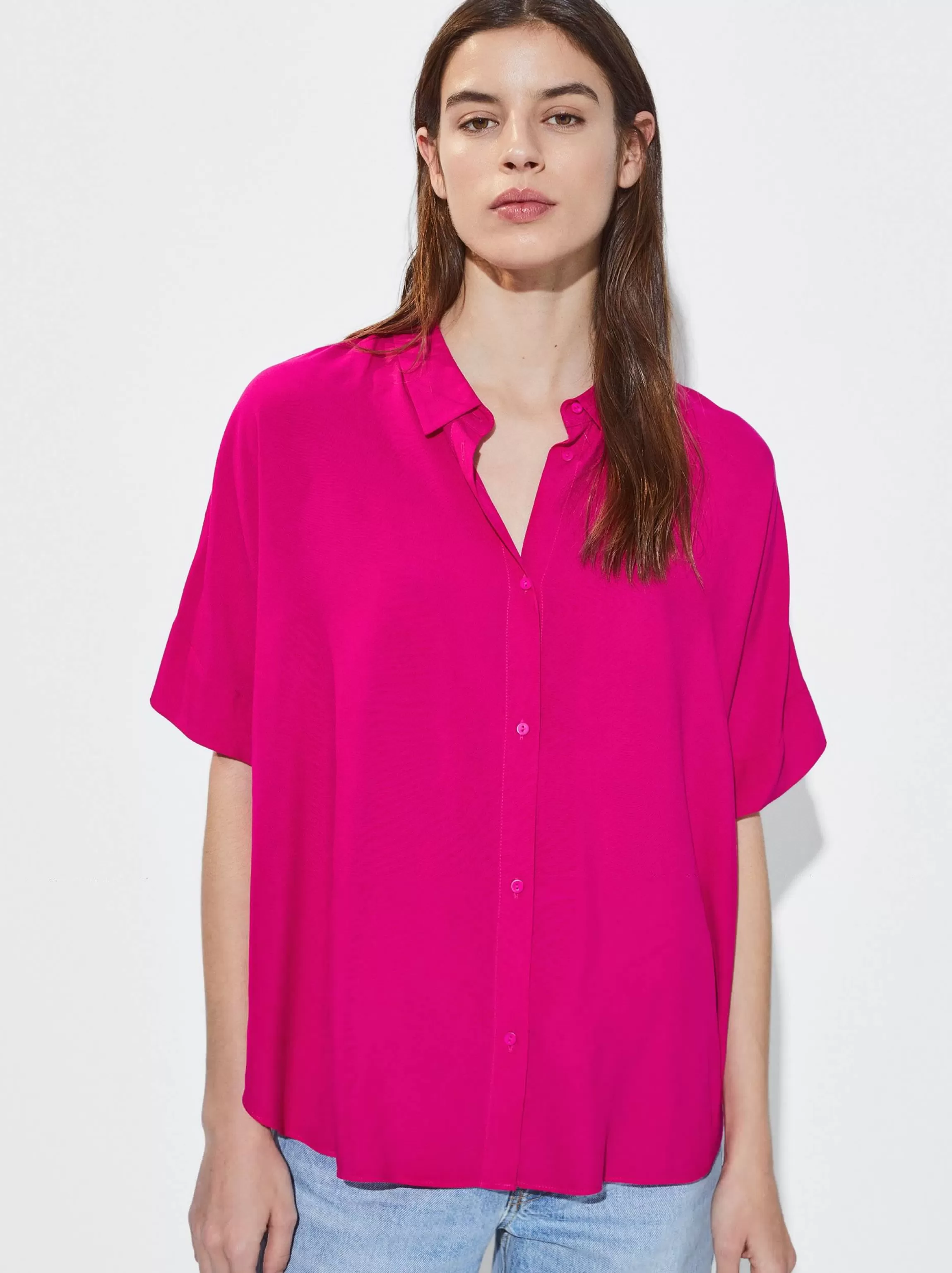 Mujer PARFOIS Camisas*Camisa Manga Corta Con Botones Fucsia