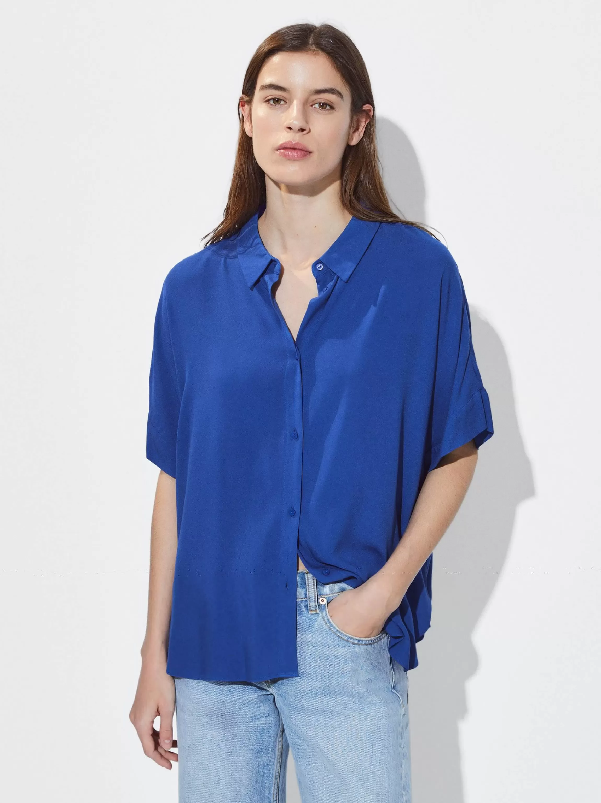 Mujer PARFOIS Camisas*Camisa Manga Corta Con Botones Azul