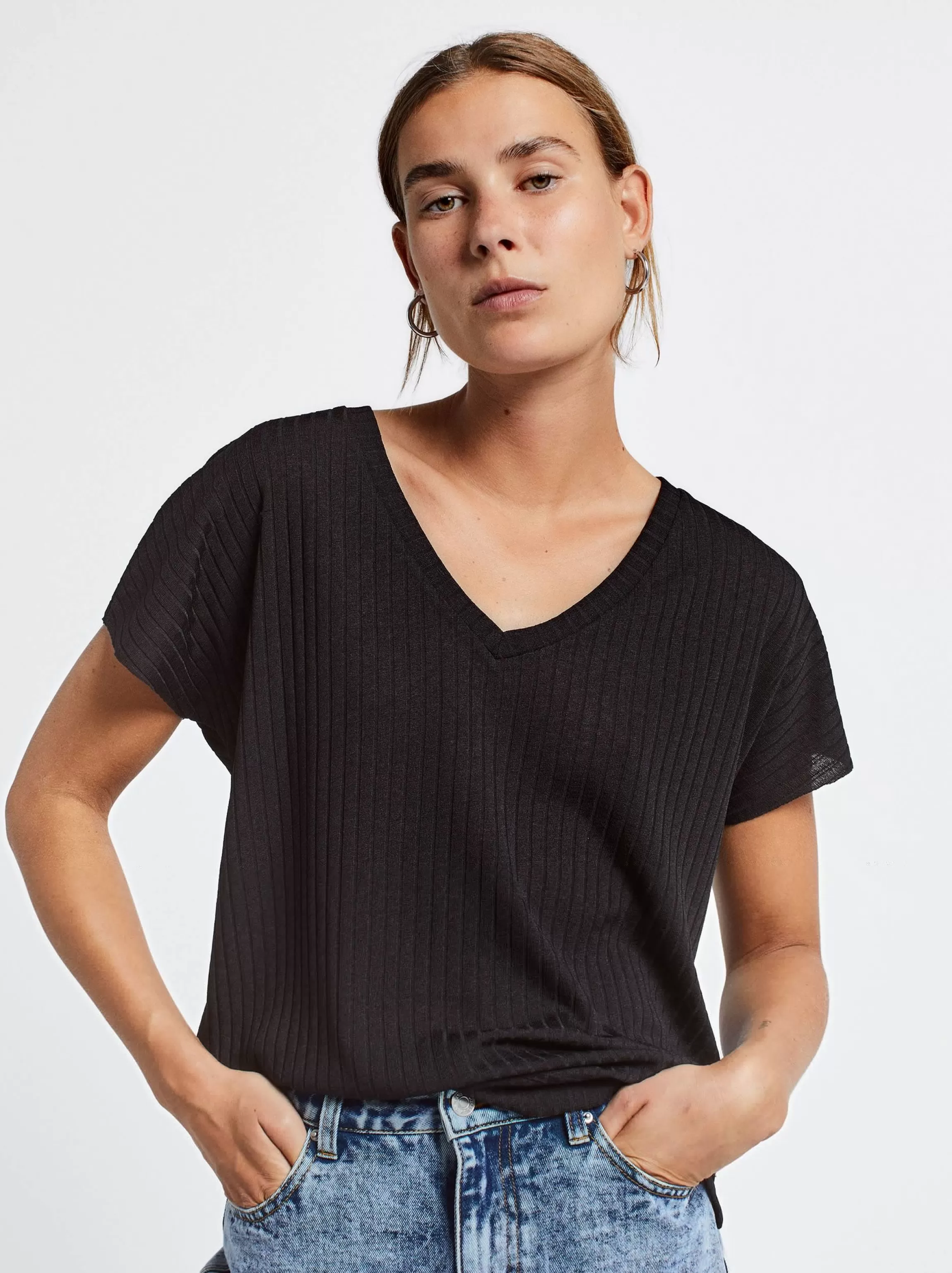 Mujer PARFOIS Básicos | Tops y Camisetas*Camiseta Con Materiales Reciclados Negro