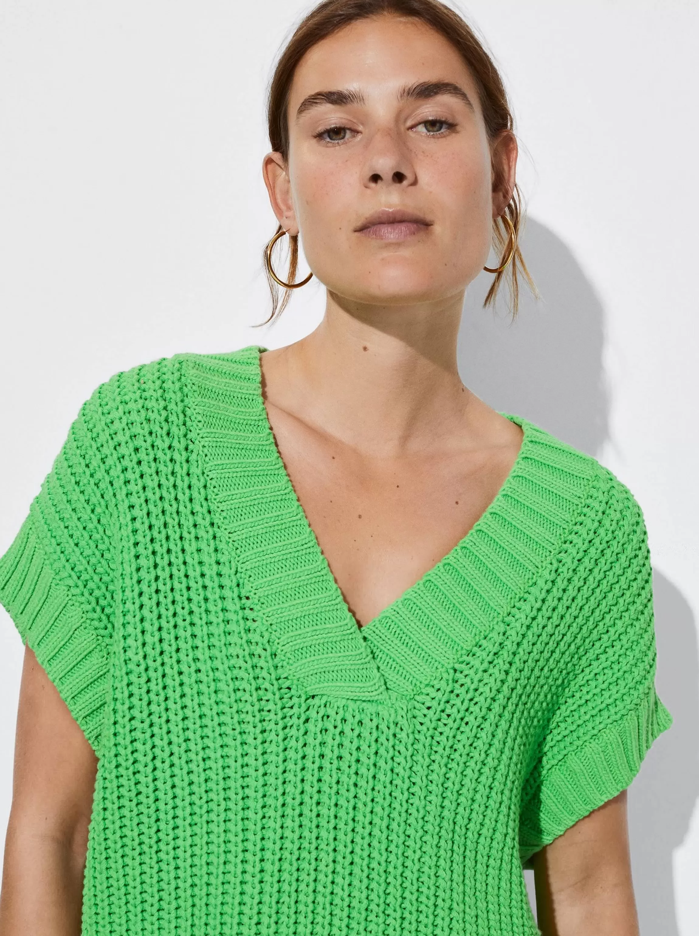 Mujer PARFOIS Tops y Camisetas | Chaleco*Chaleco De Punto Cuello De Pico Verde