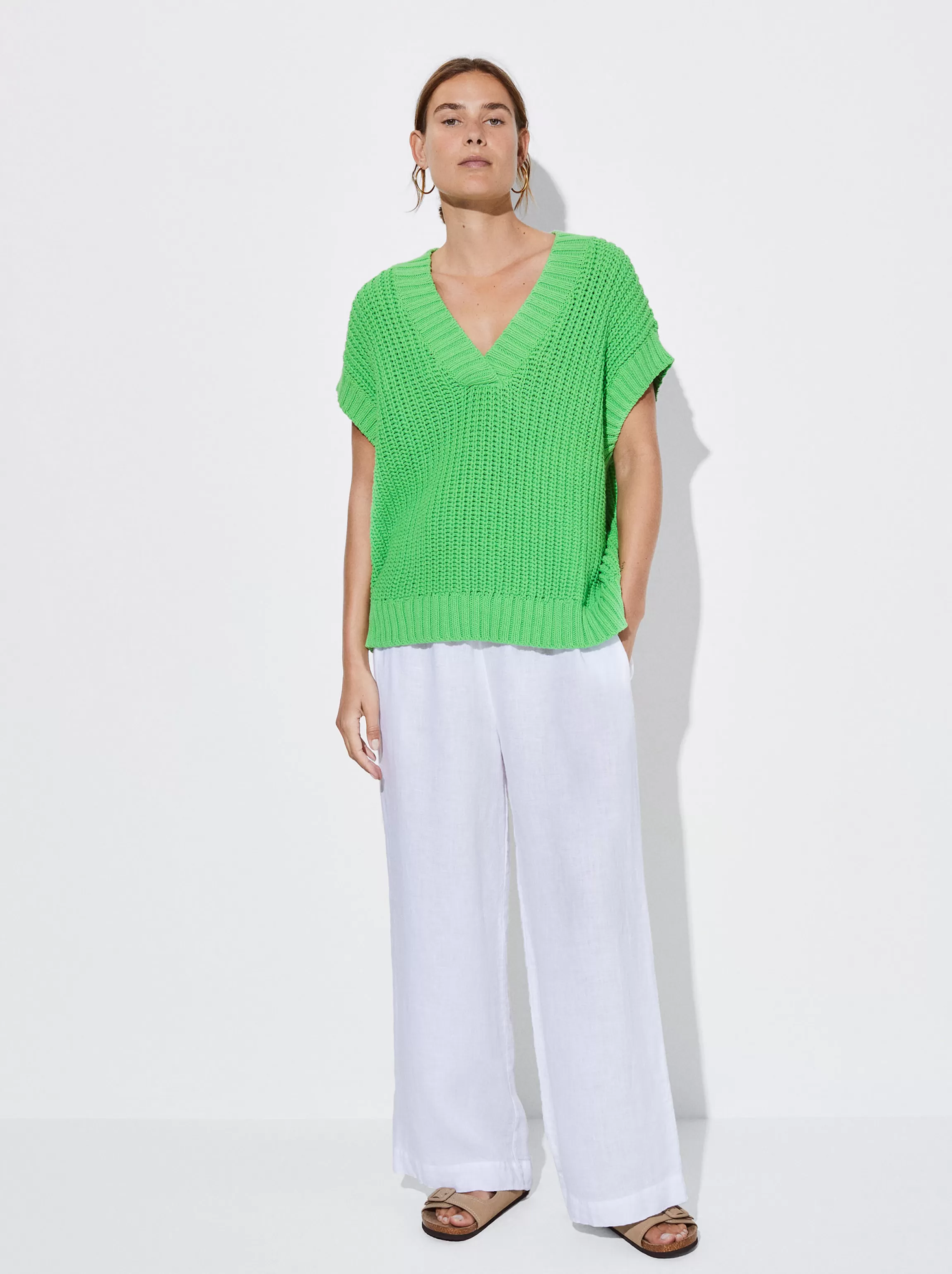 Mujer PARFOIS Tops y Camisetas | Chaleco*Chaleco De Punto Cuello De Pico Verde