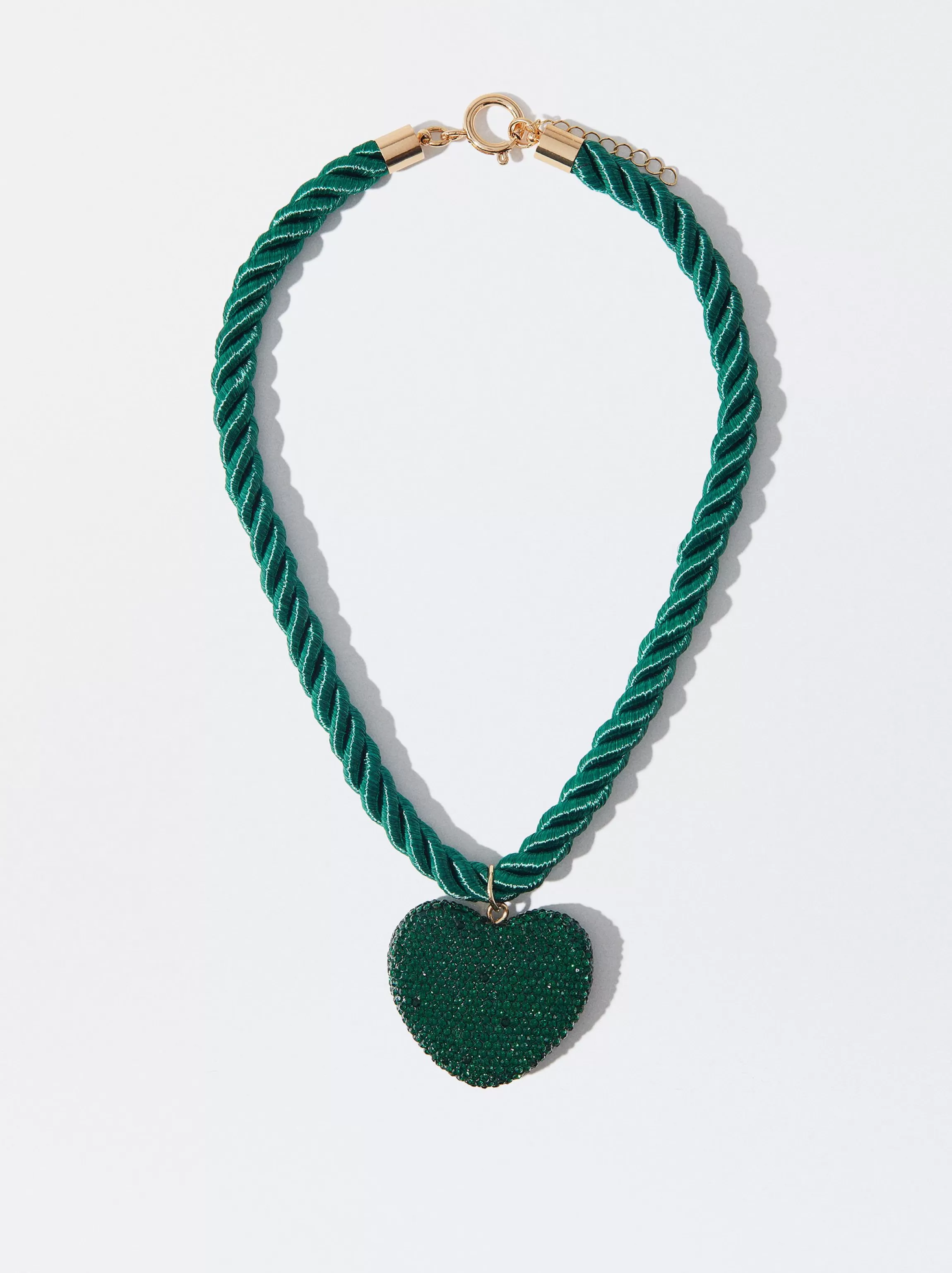 Mujer PARFOIS Collares cortos*Collar Cuerda Corazón Con Cristales Verde