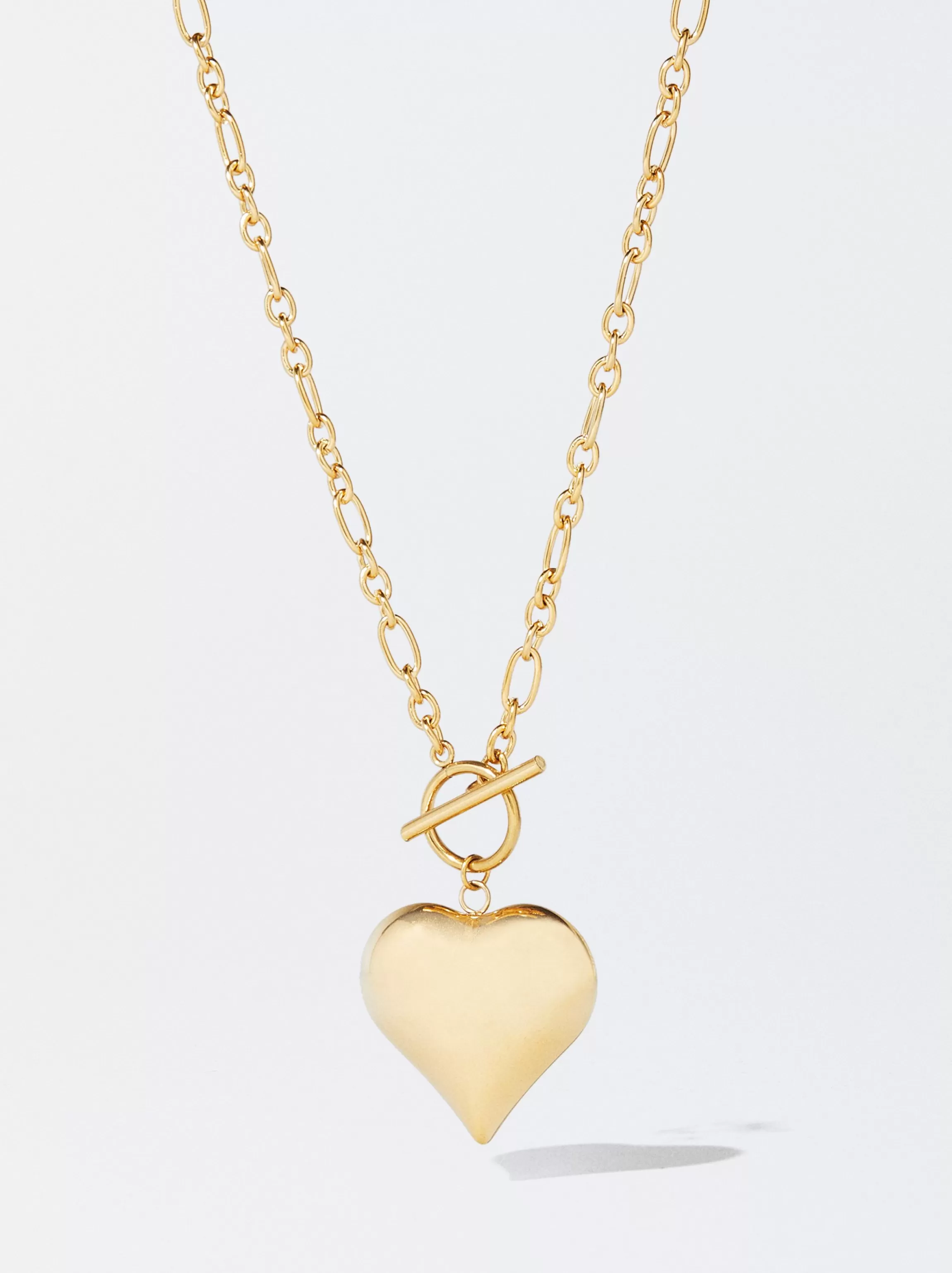 Mujer PARFOIS Collares cortos*Collar De Acero Con Corazón Dorado