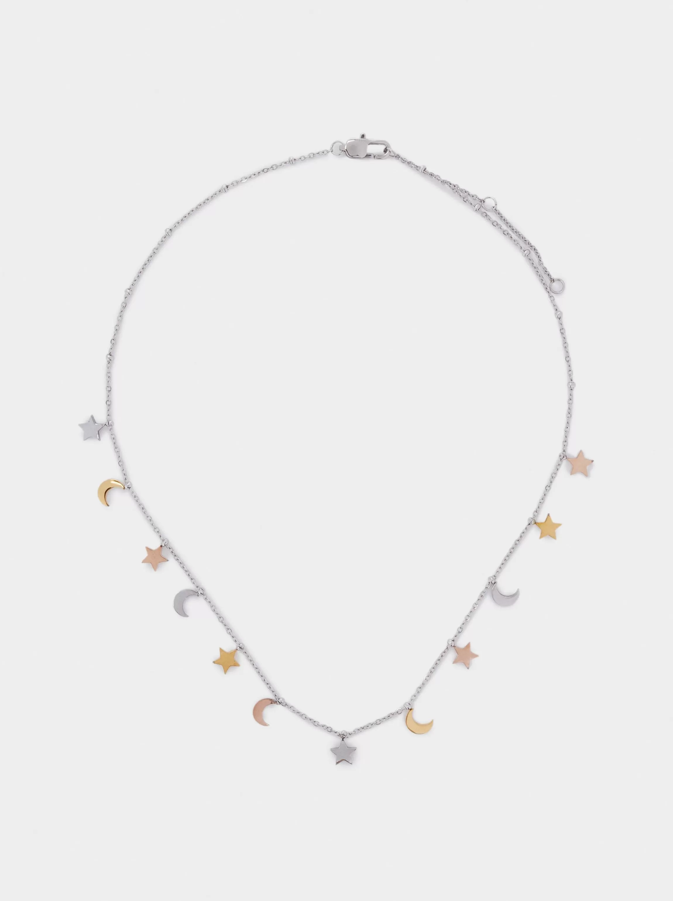 Mujer PARFOIS Collares cortos*Collar De Acero Con Luna Y Estrella Multicor