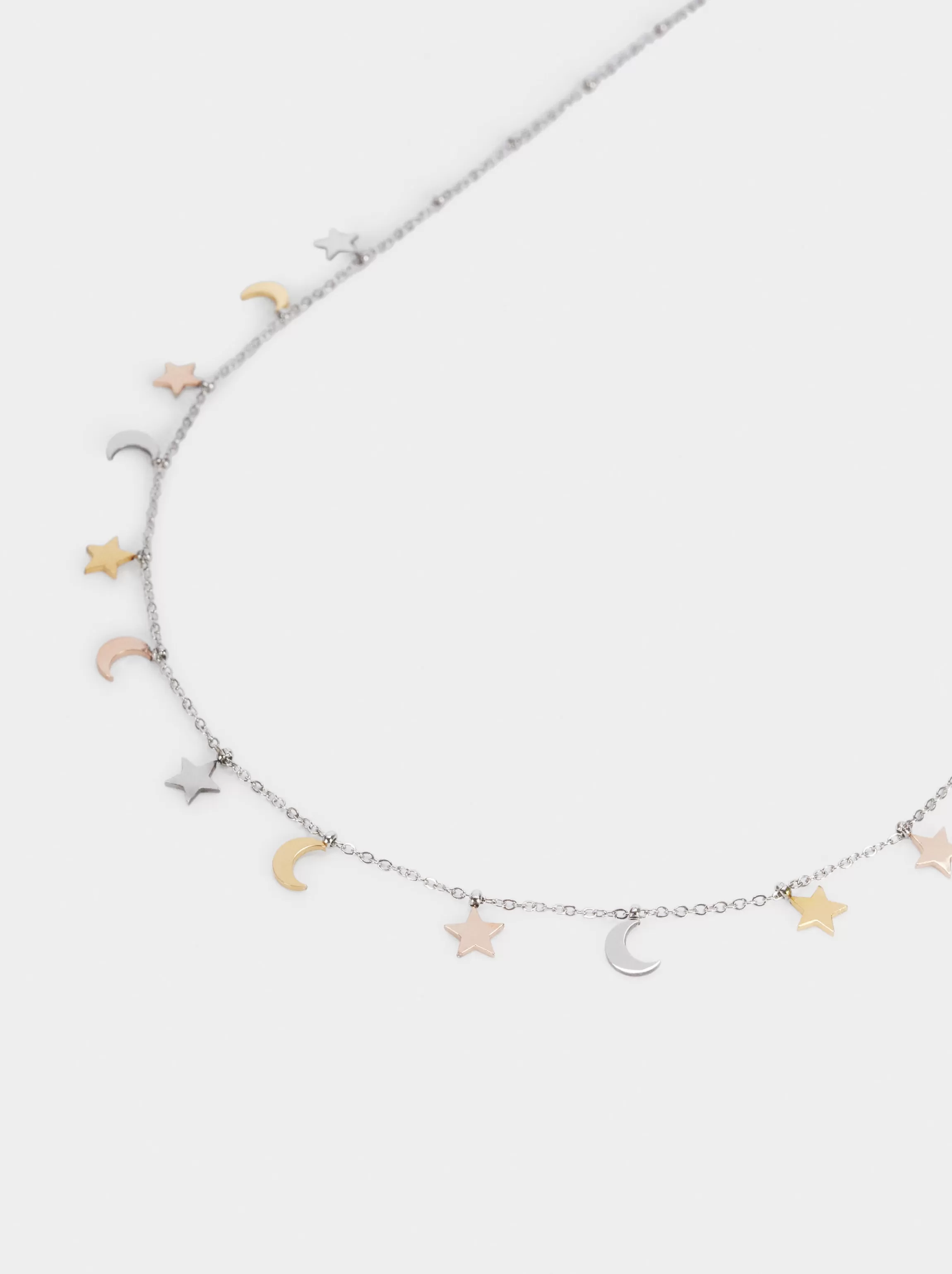 Mujer PARFOIS Collares cortos*Collar De Acero Con Luna Y Estrella Multicor