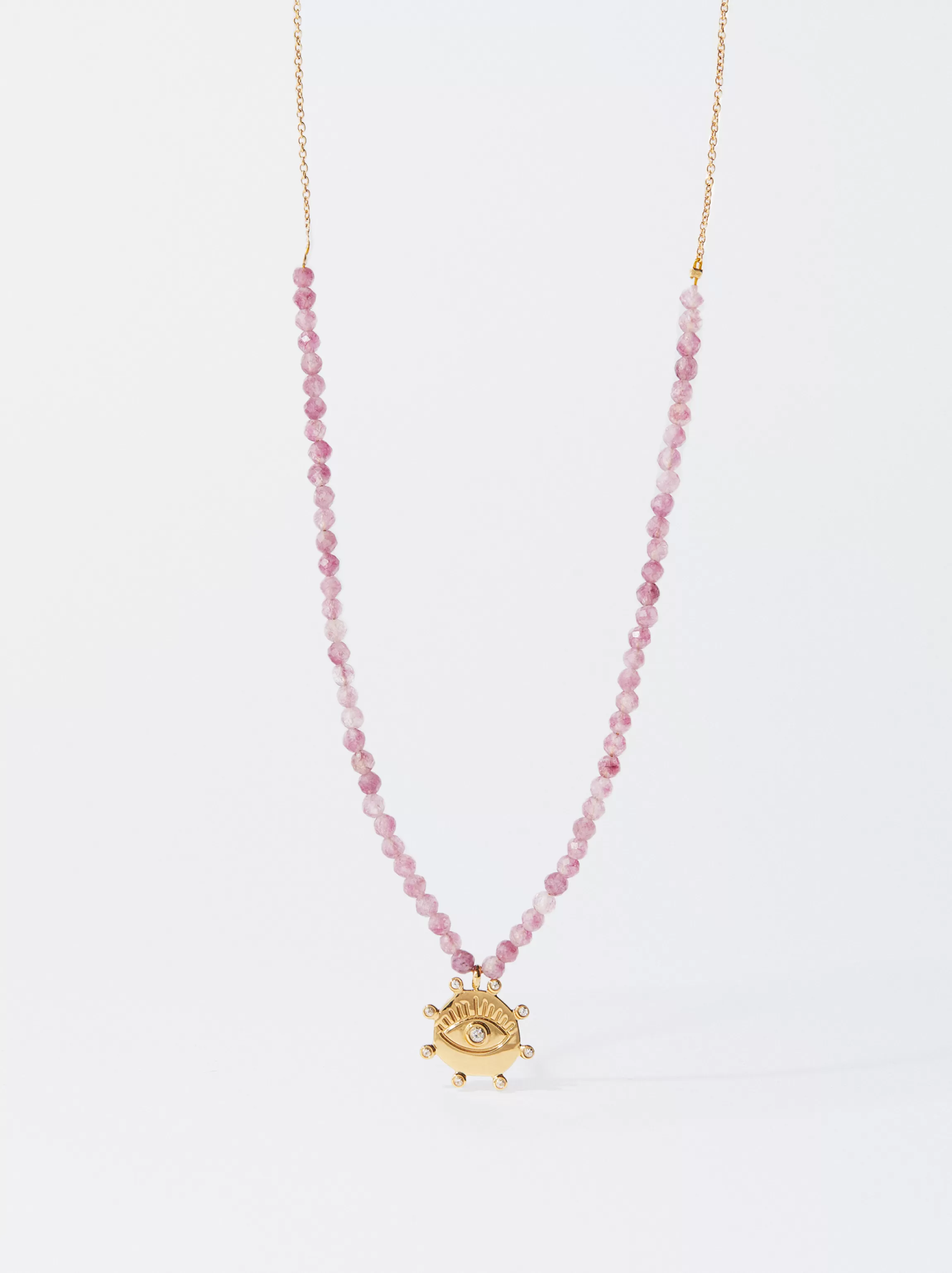 Mujer PARFOIS Collares cortos*Collar De Acero Con Medalla Rosa