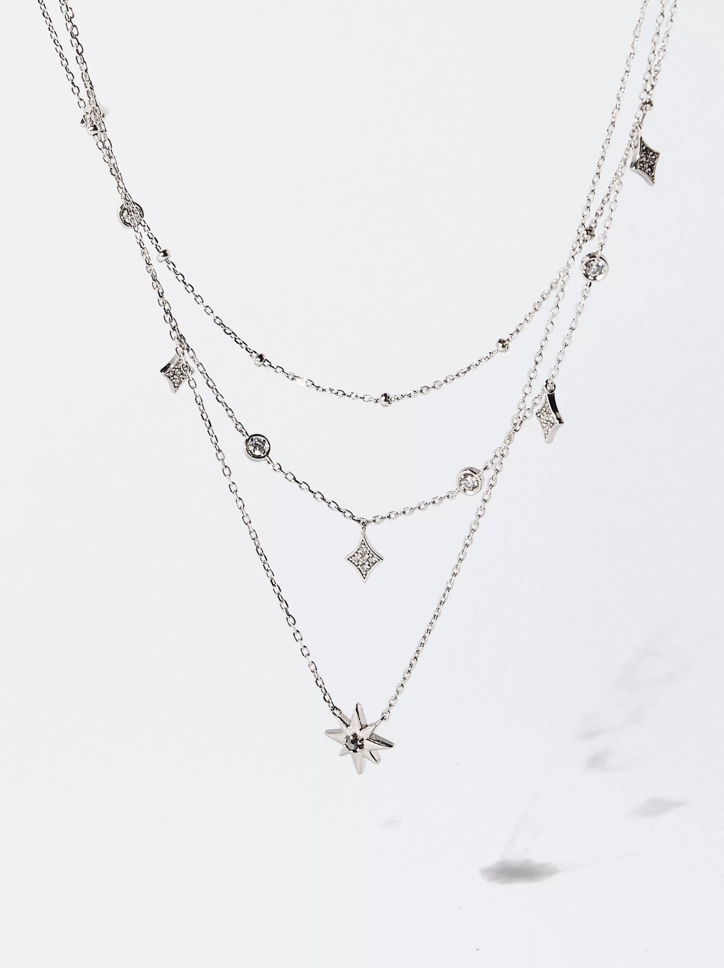 Mujer PARFOIS Collares cortos*Conjunto Collares Plata 925 Con Estrellas Y Circonitas Plateado