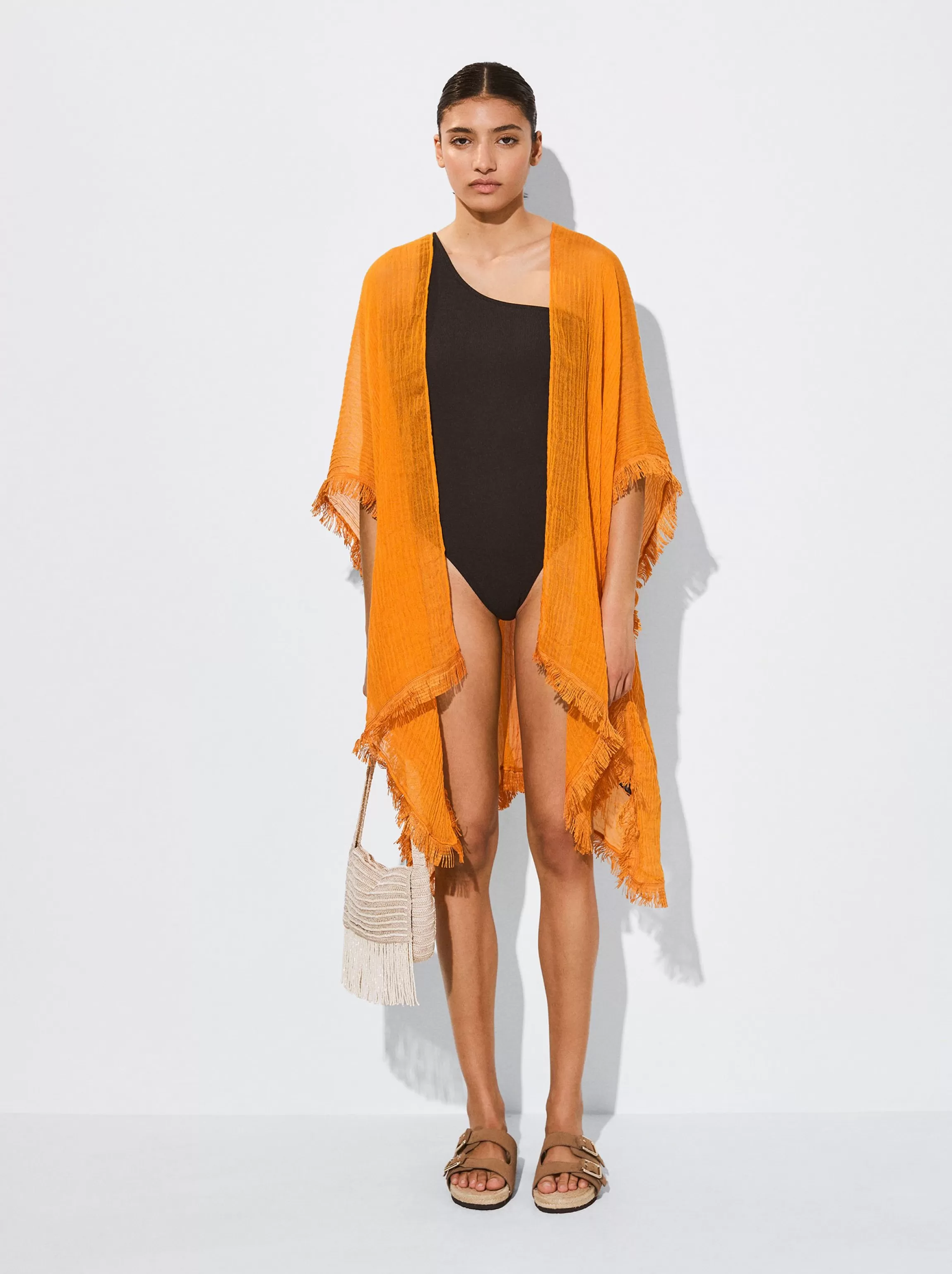 Mujer PARFOIS Ponchos | Ponchos y Kimonos*Kaftan Con Flecos Naranja