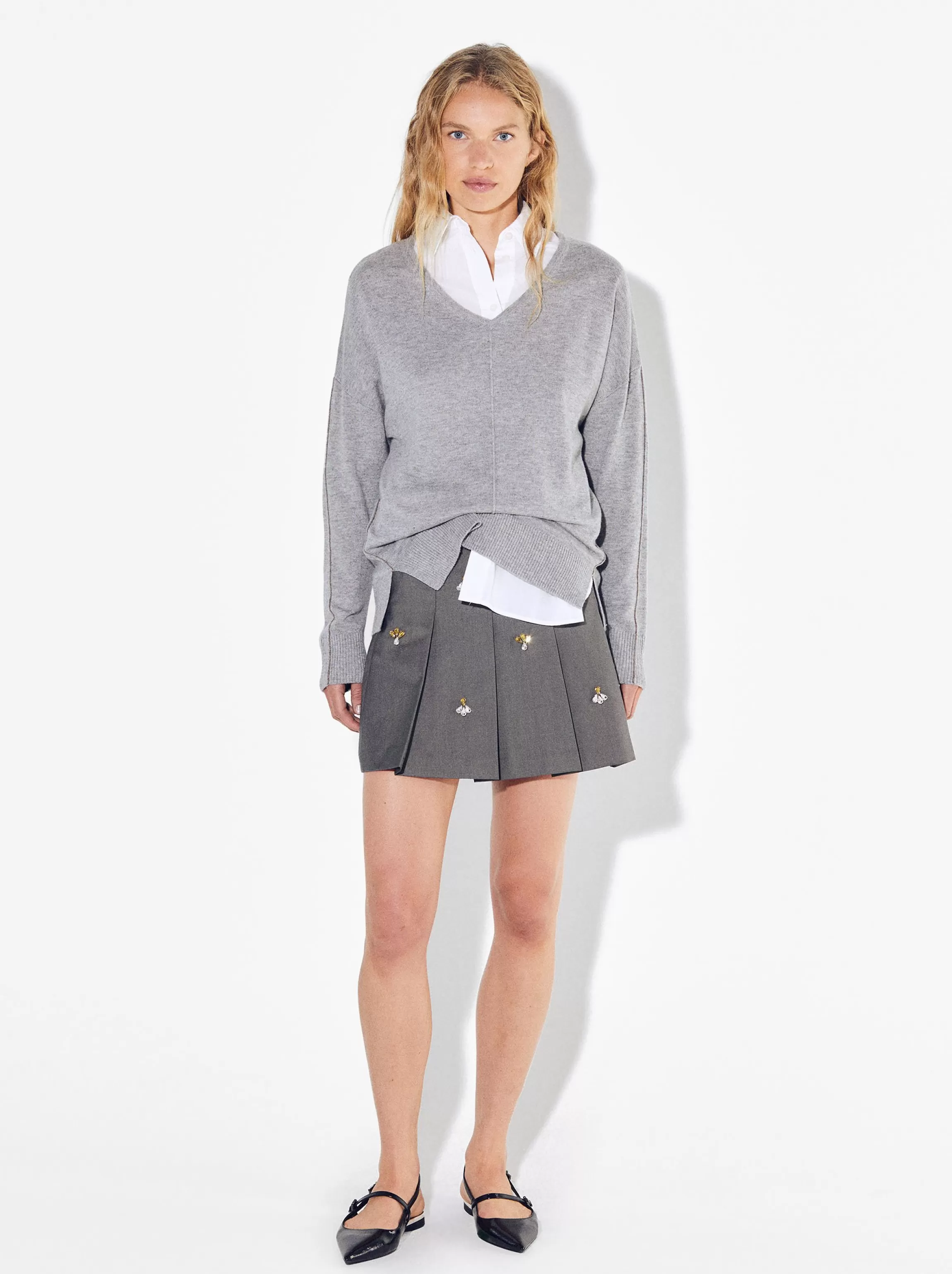 Mujer PARFOIS Faldas y Shorts*Minifalda Plisada Con Aplicaciones Gris