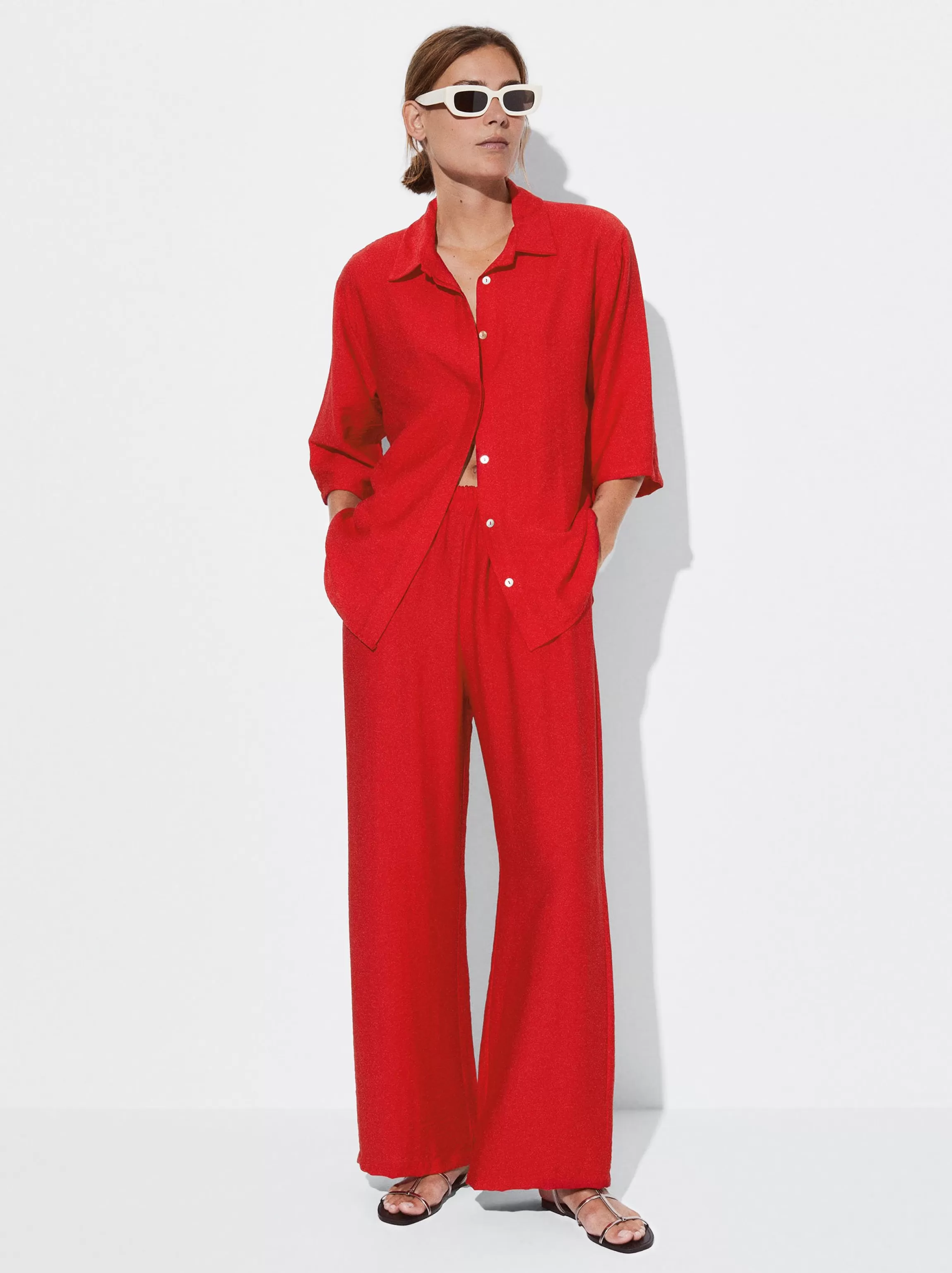 Mujer PARFOIS Pantalones*Pantalón Cintura Elástica Rojo