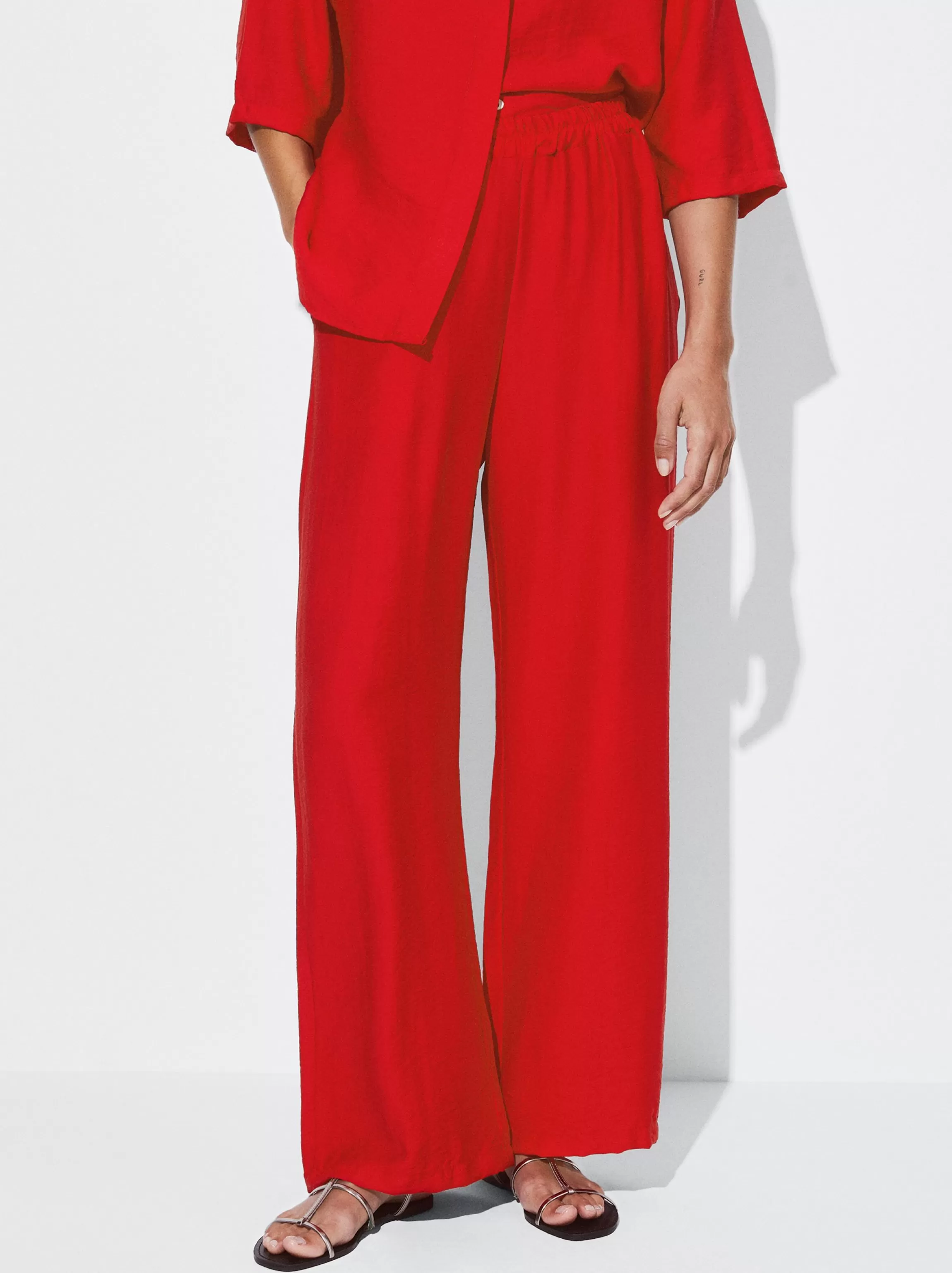 Mujer PARFOIS Pantalones*Pantalón Cintura Elástica Rojo