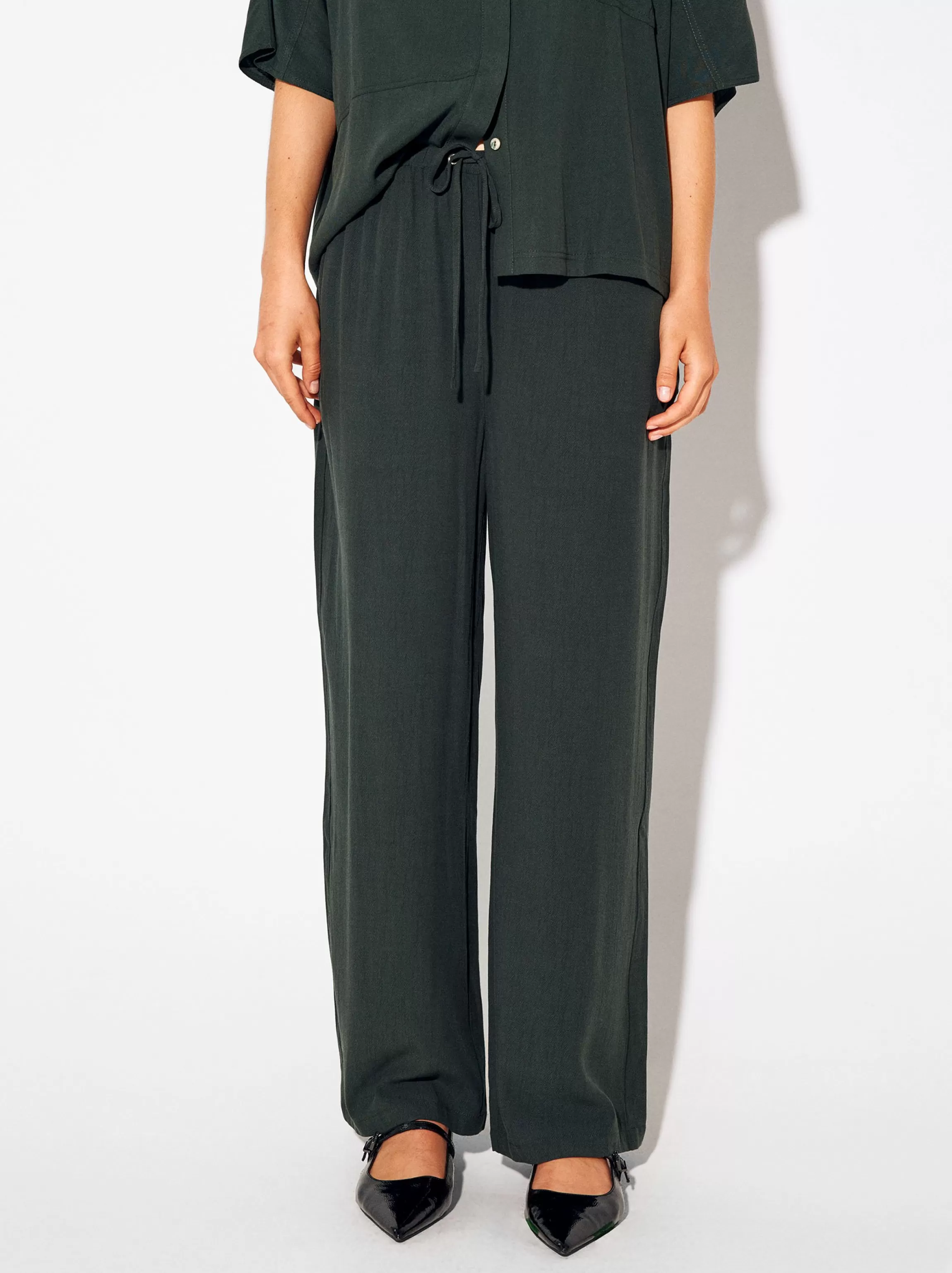 Mujer PARFOIS Básicos | Pantalones*Pantalón De Lyocell Cintura Elástica Verde