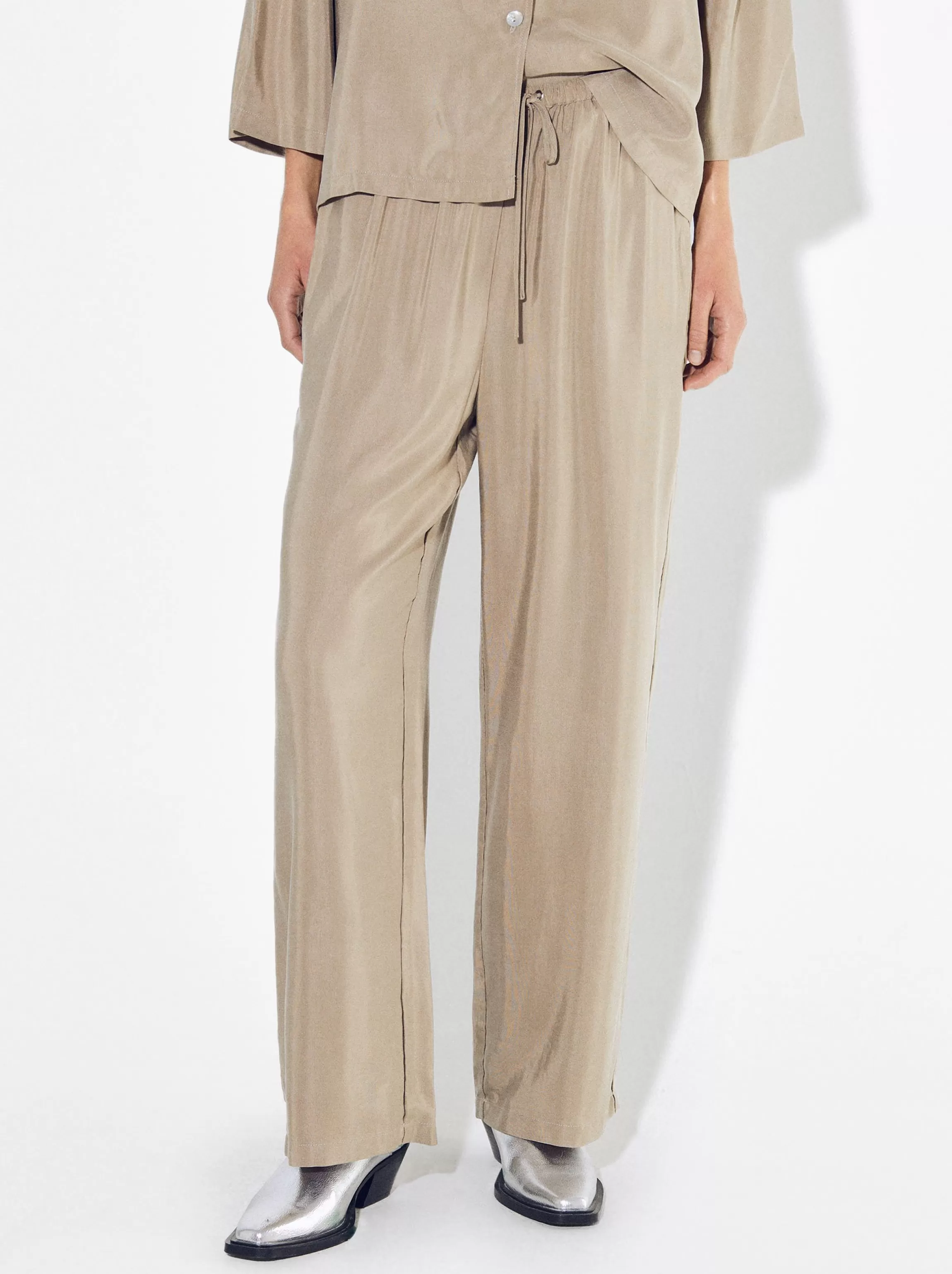 Mujer PARFOIS Básicos | Pantalones*Pantalón Fluido Con Cintura Elástica Beige