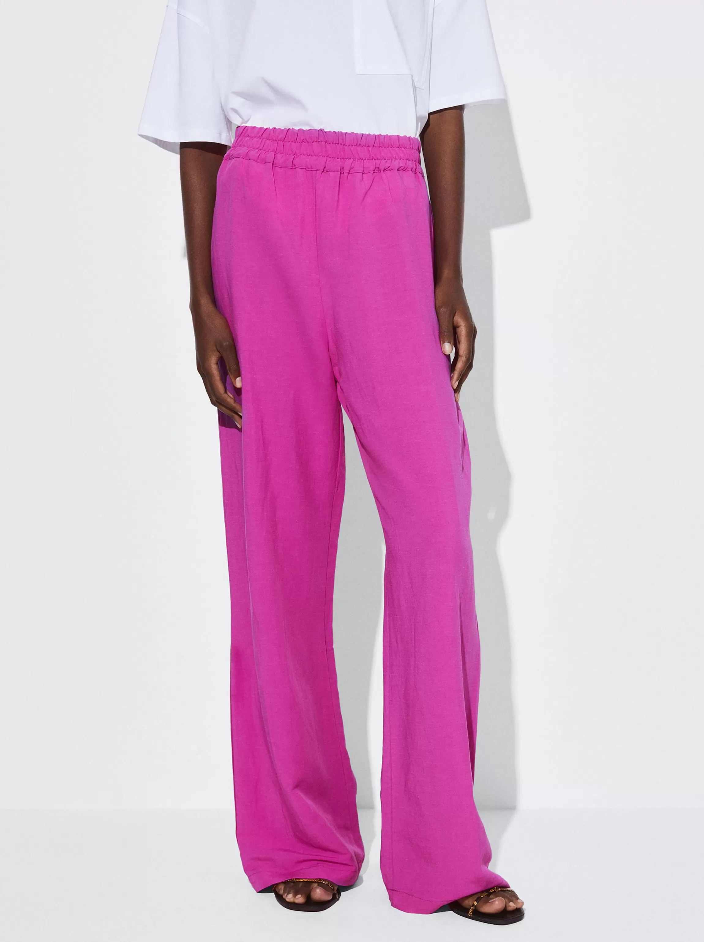 Mujer PARFOIS Pantalones*Pantalón Recto Con Lino Fucsia