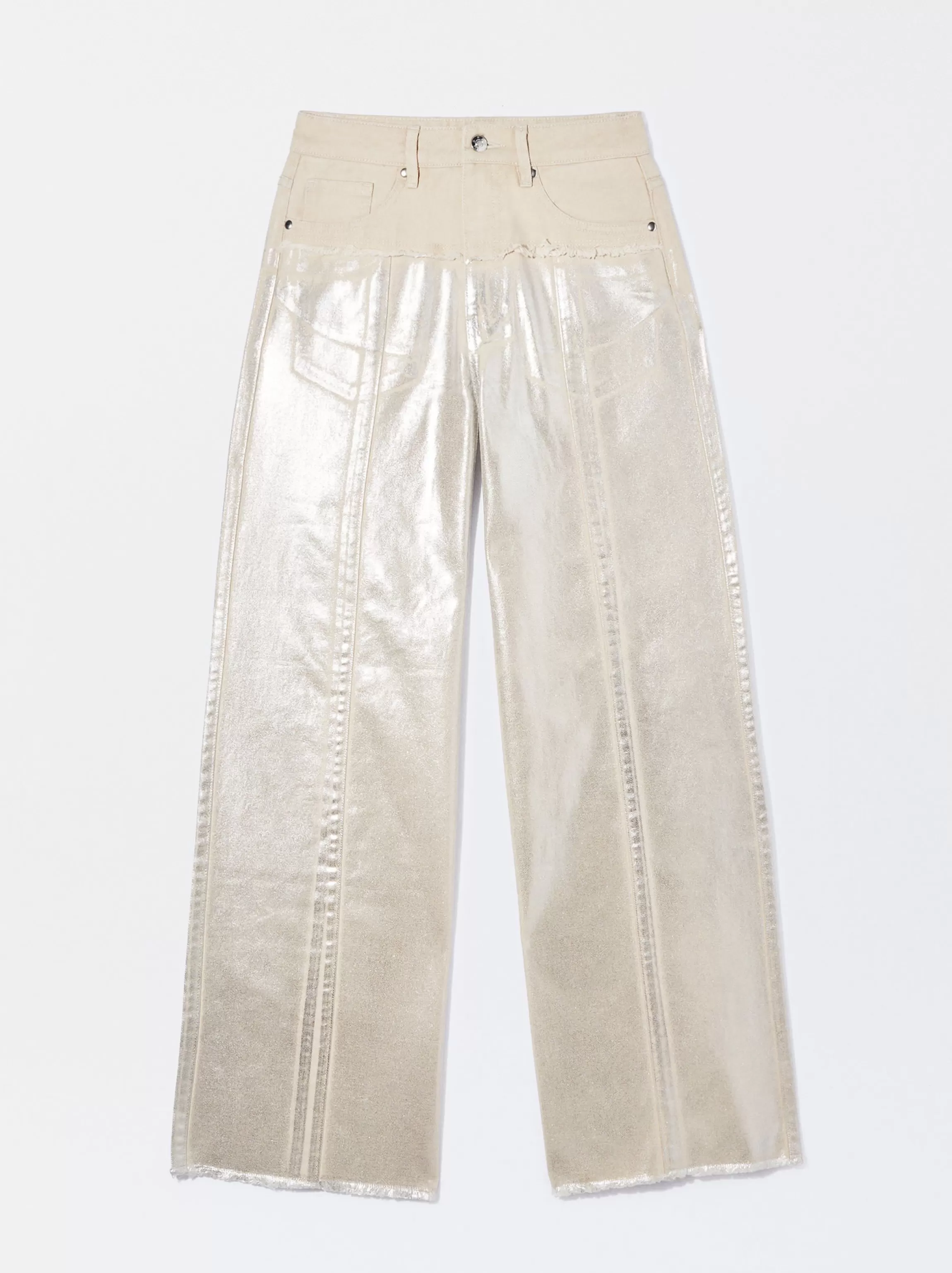 Mujer PARFOIS Pantalones*Pantalón Vaquero Metalizado Beige