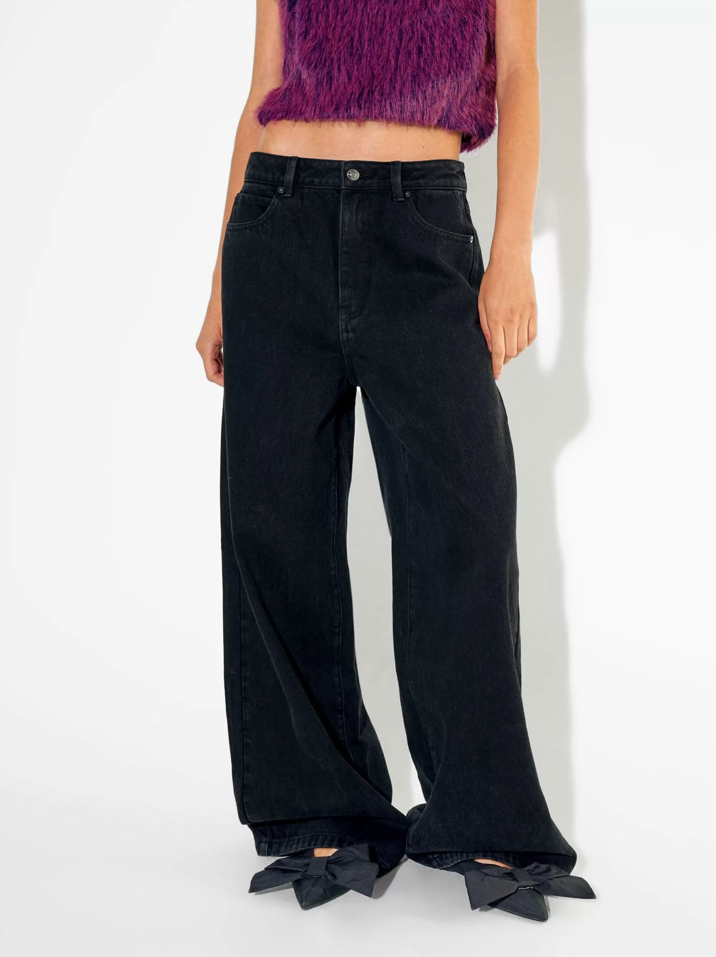 Mujer PARFOIS Básicos | Pantalones*Pantalón Vaquero Wide Leg Negro