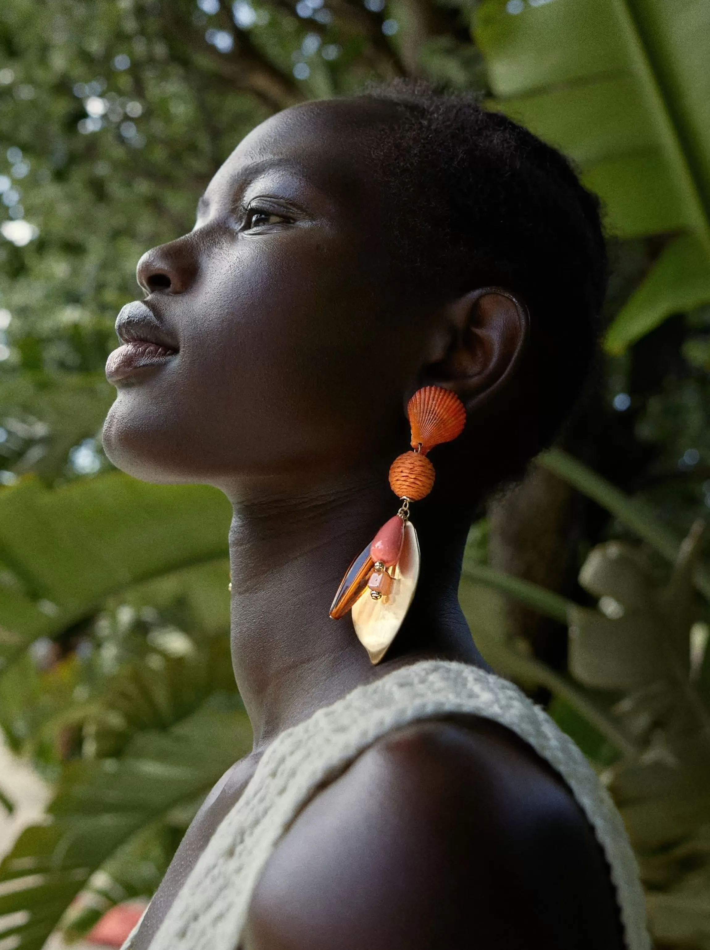 Mujer PARFOIS Pendientes largos*Pendientes Con Concha Naranja