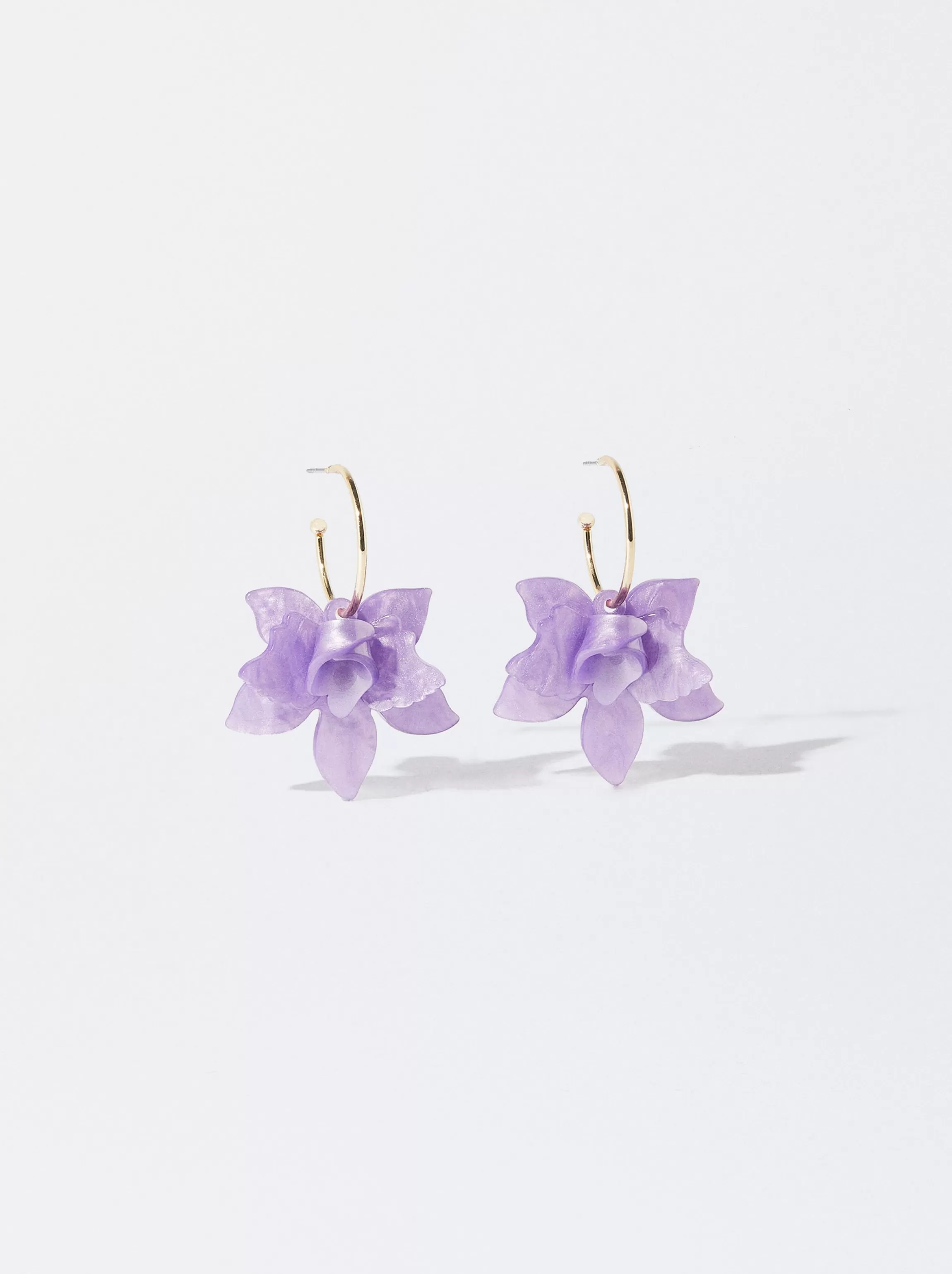 Mujer PARFOIS Trend Collection | Pendientes de aro | Pendientes largos | Pendientes medianos*Pendientes De Aro Con Flor Violeta