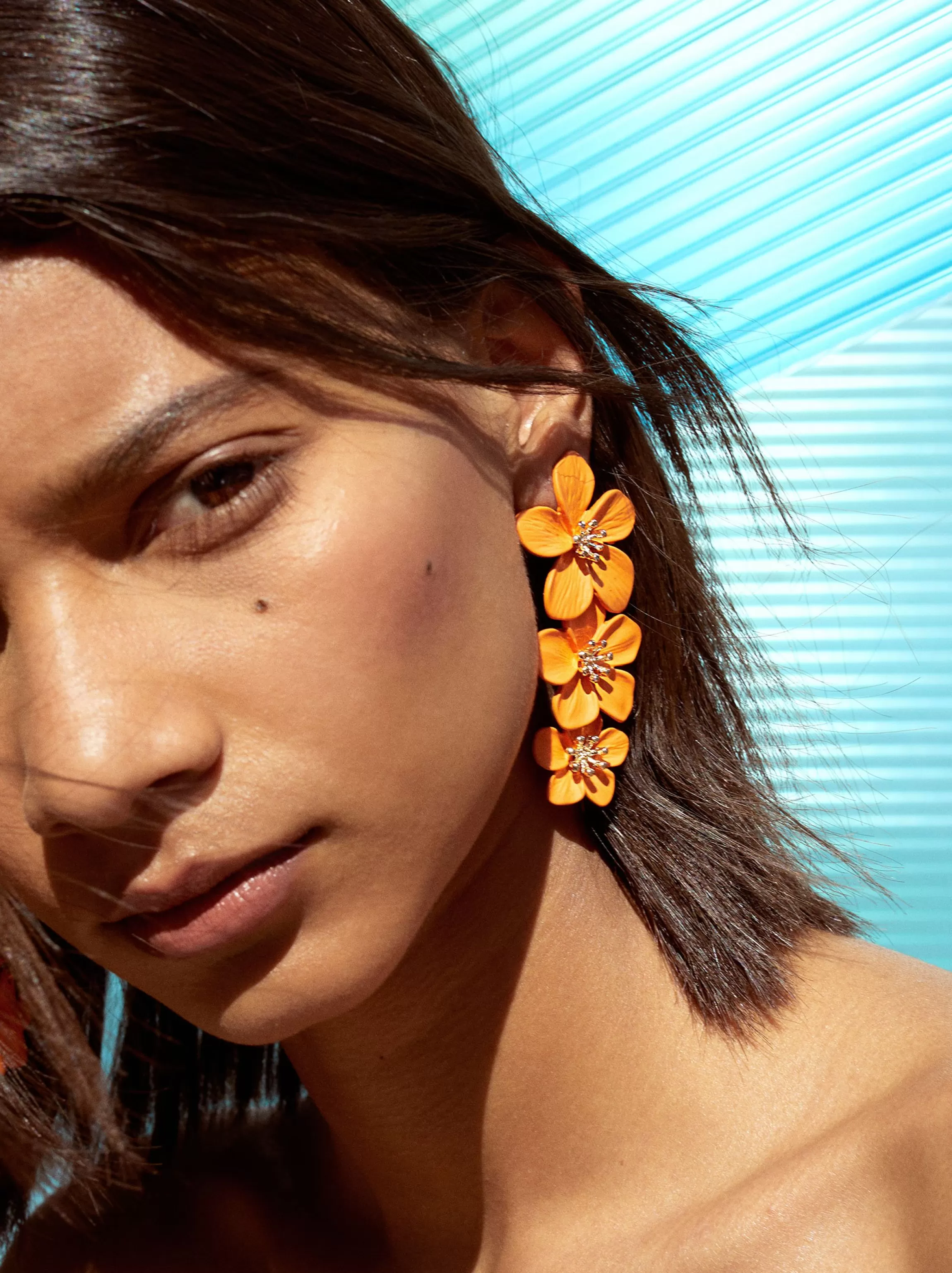 Mujer PARFOIS Trend Collection | Pendientes largos*Pendientes De Clip Con Flor Naranja