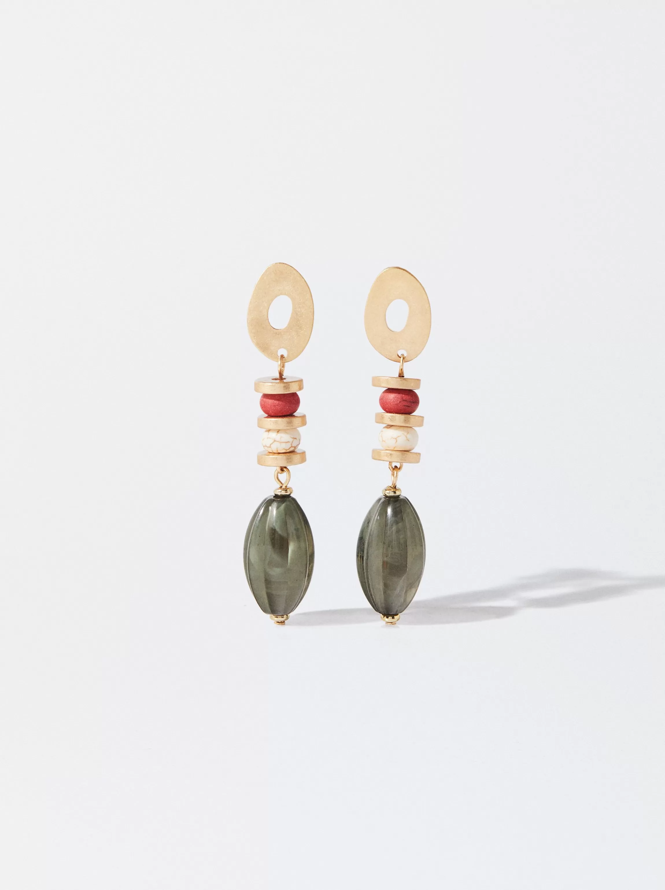 Mujer PARFOIS Pendientes largos*Pendientes Dorados Con Piedras Verde