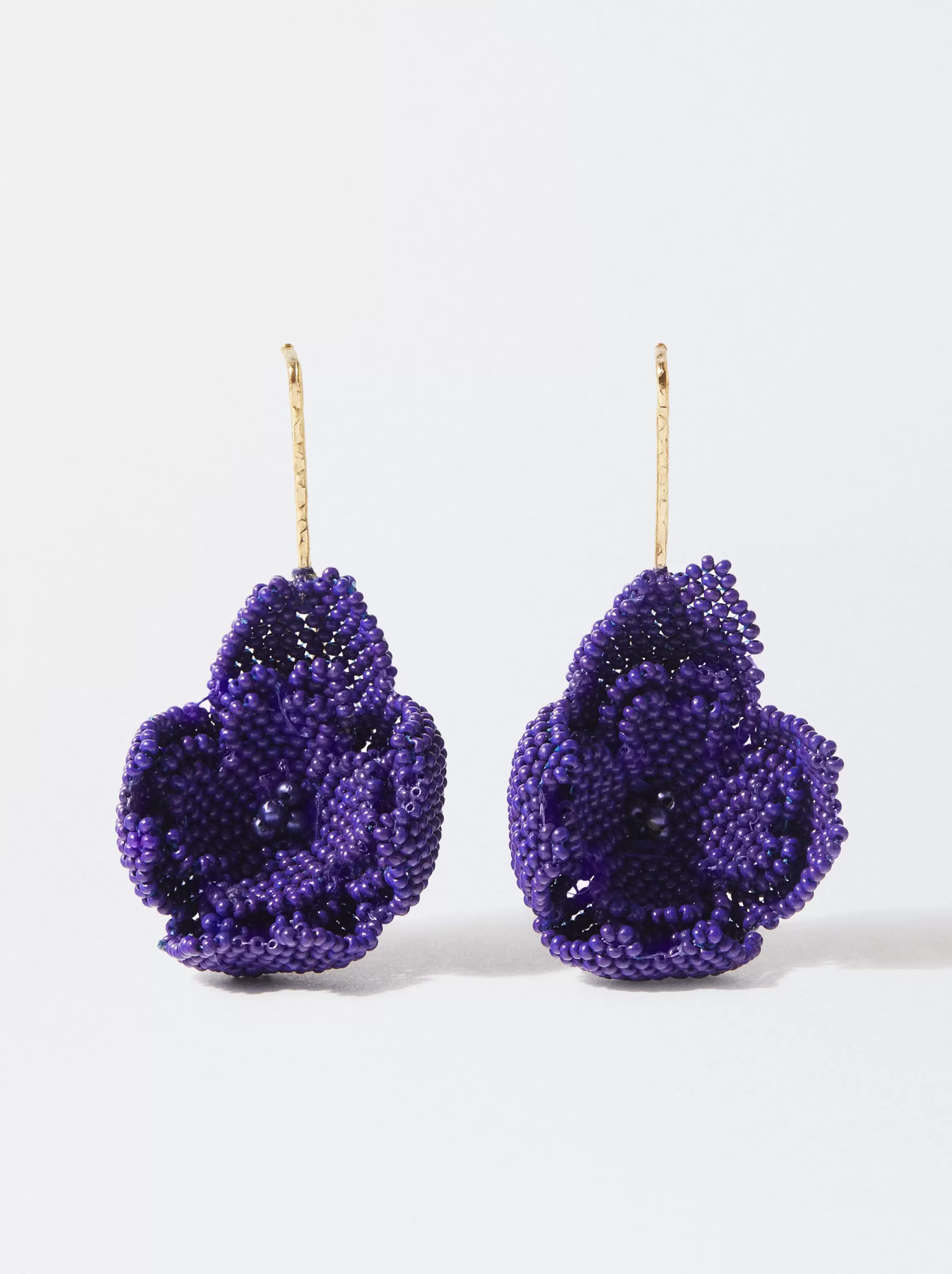 Mujer PARFOIS Pendientes largos*Pendientes Flor Con Abalorios Violeta