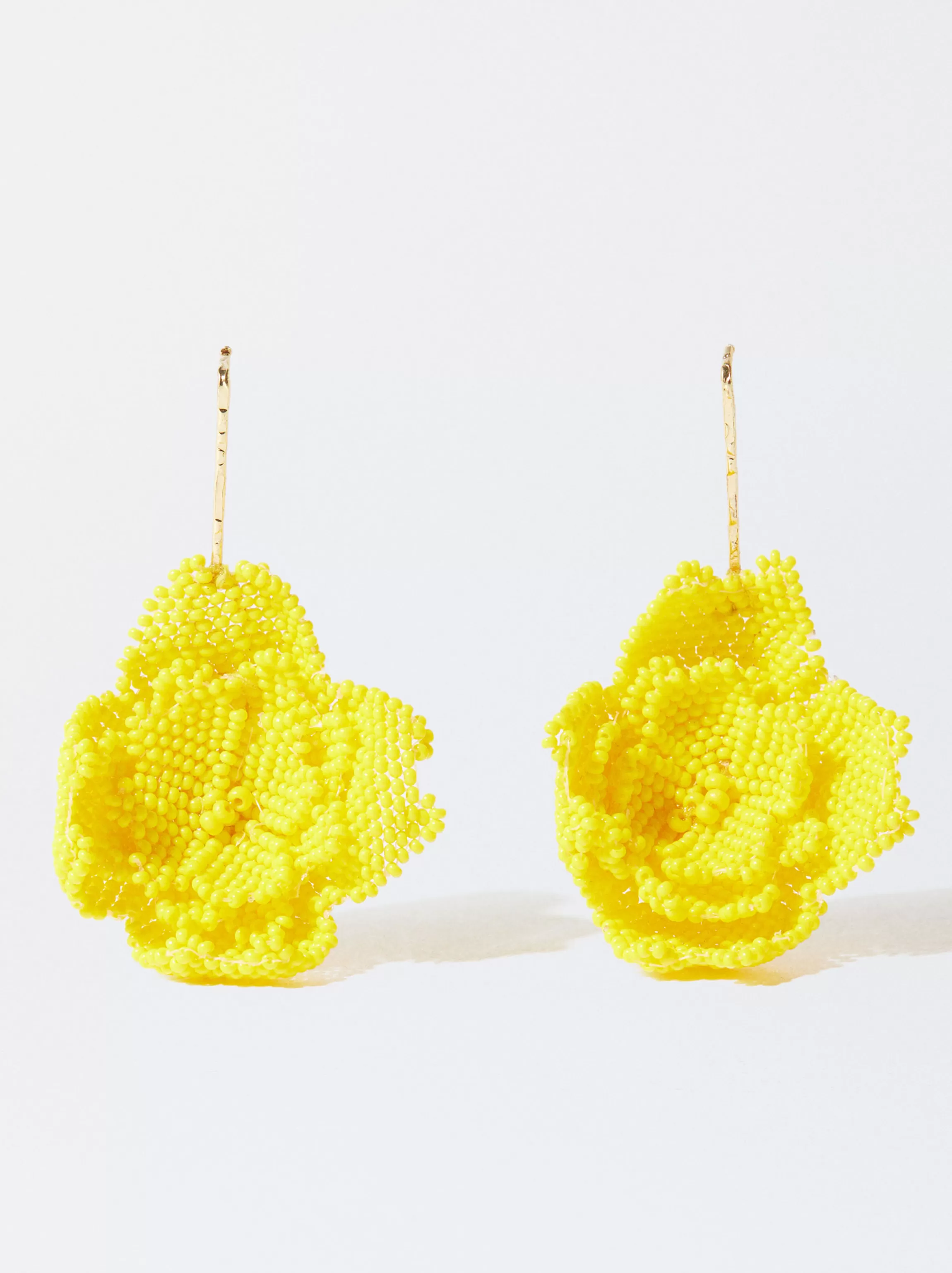 Mujer PARFOIS Pendientes largos*Pendientes Flor Con Abalorios Amarillo