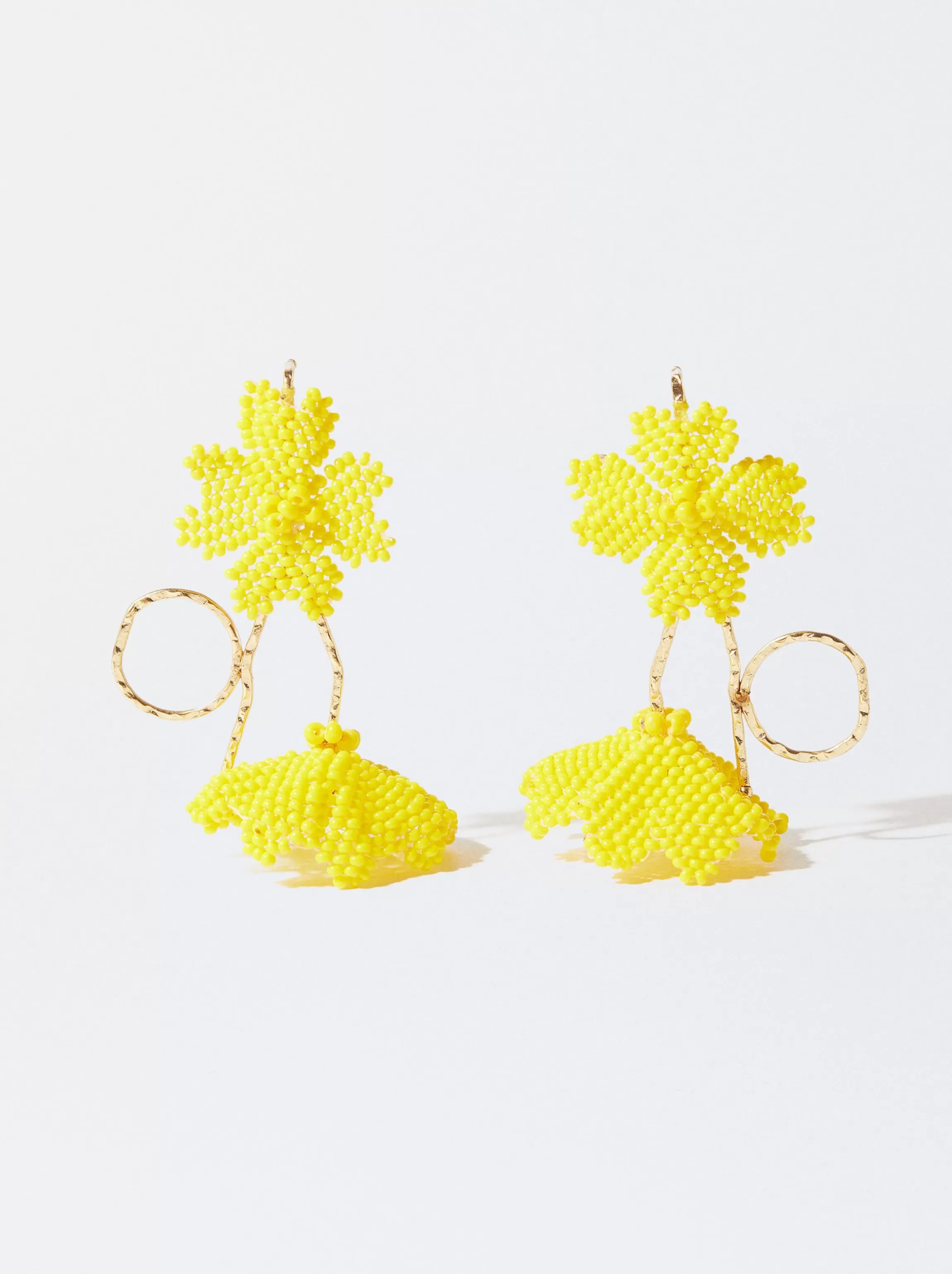 Mujer PARFOIS Pendientes largos*Pendientes Flor Con Abalorios Amarillo