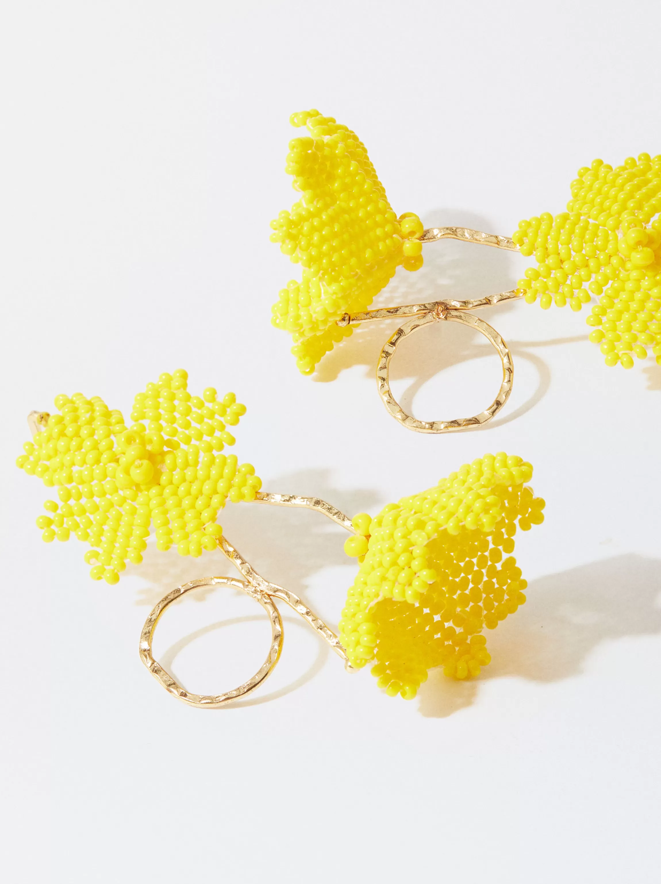 Mujer PARFOIS Pendientes largos*Pendientes Flor Con Abalorios Amarillo