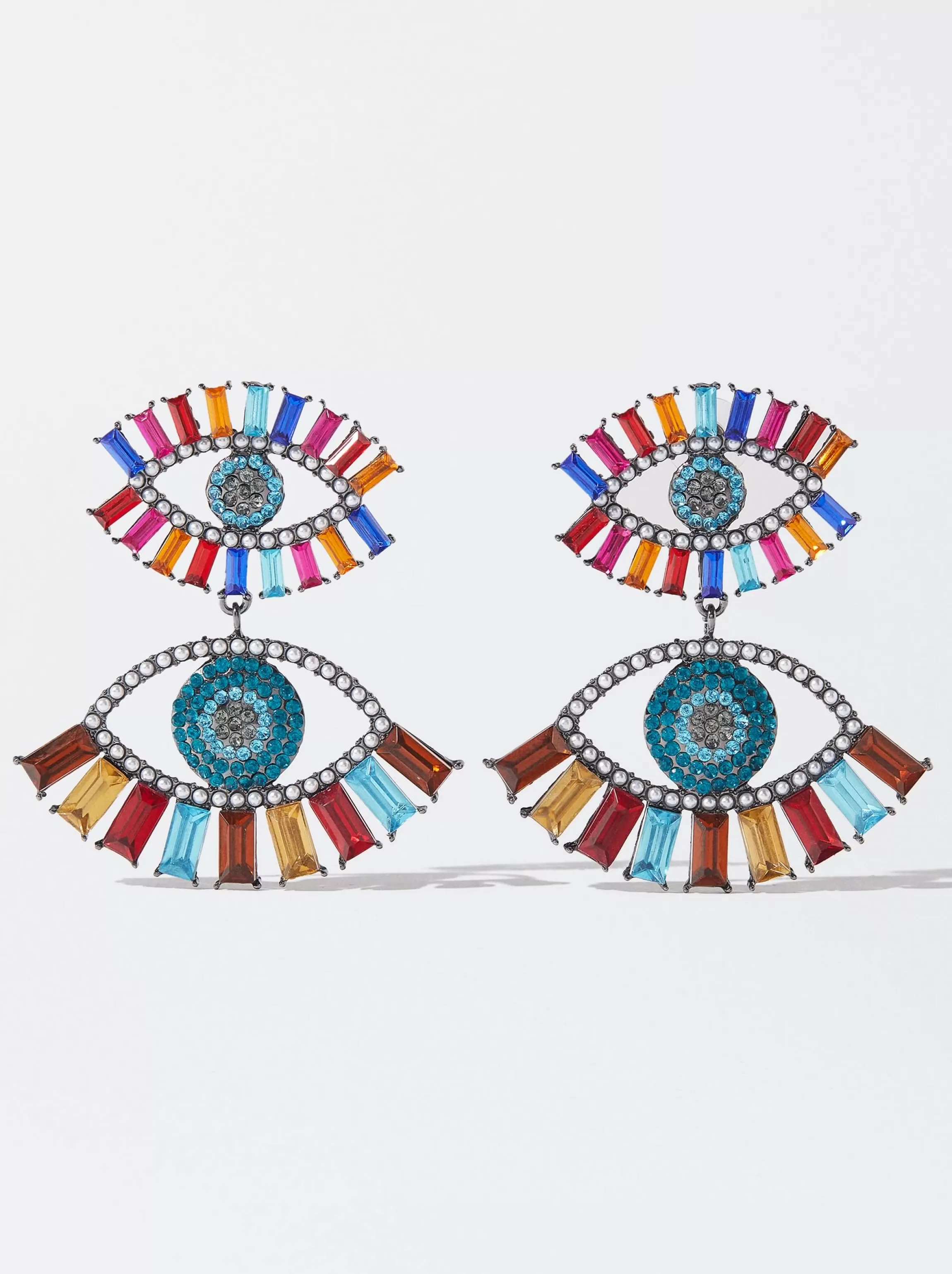 Mujer PARFOIS Trend Collection | Pendientes largos*Pendientes Maxi Ojos Con Perlas Y Cristal Multicor