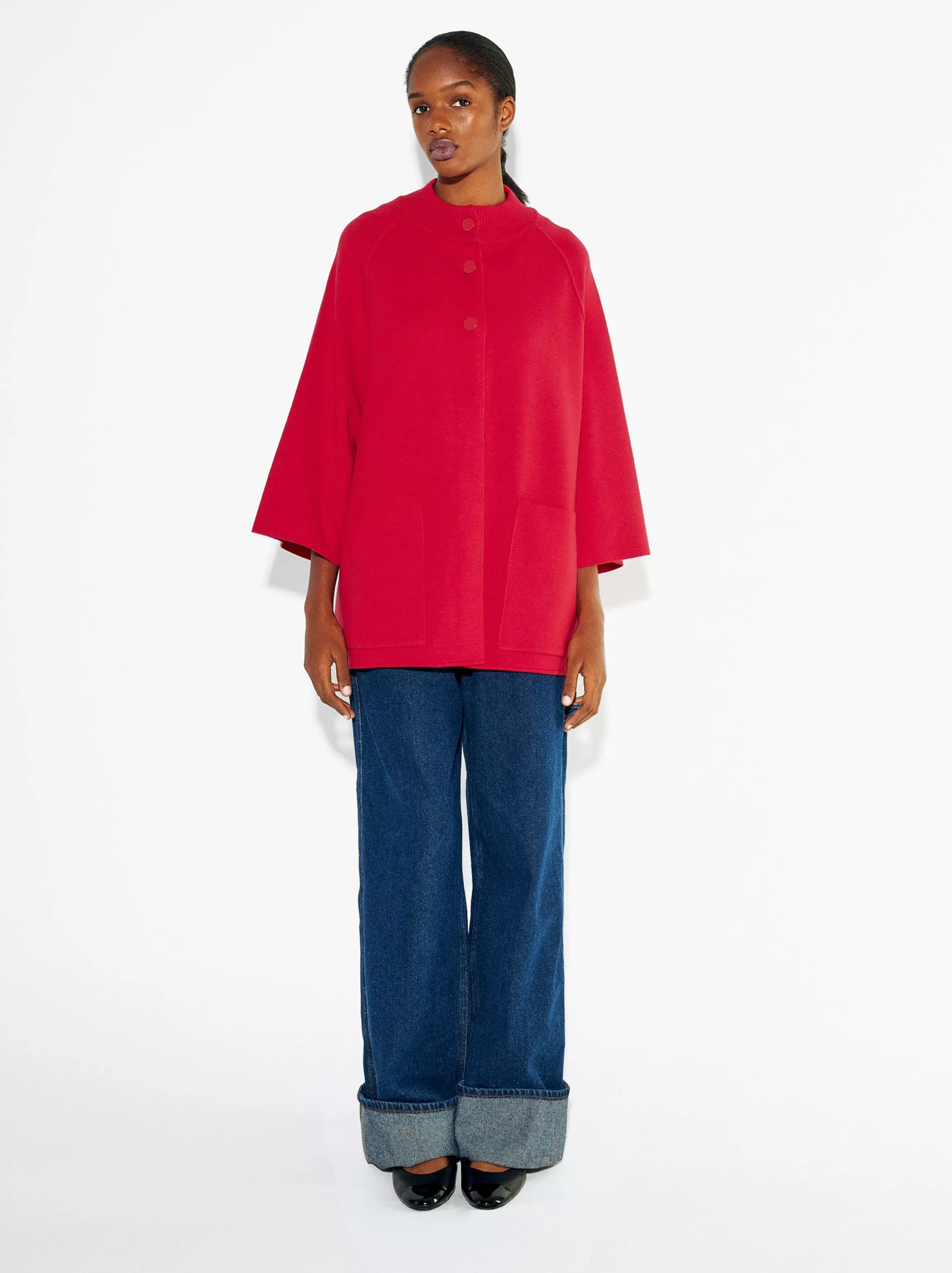 Mujer PARFOIS Básicos | Ponchos | Ponchos y Kimonos*Poncho De Punto Con Cuello Redondo Rojo