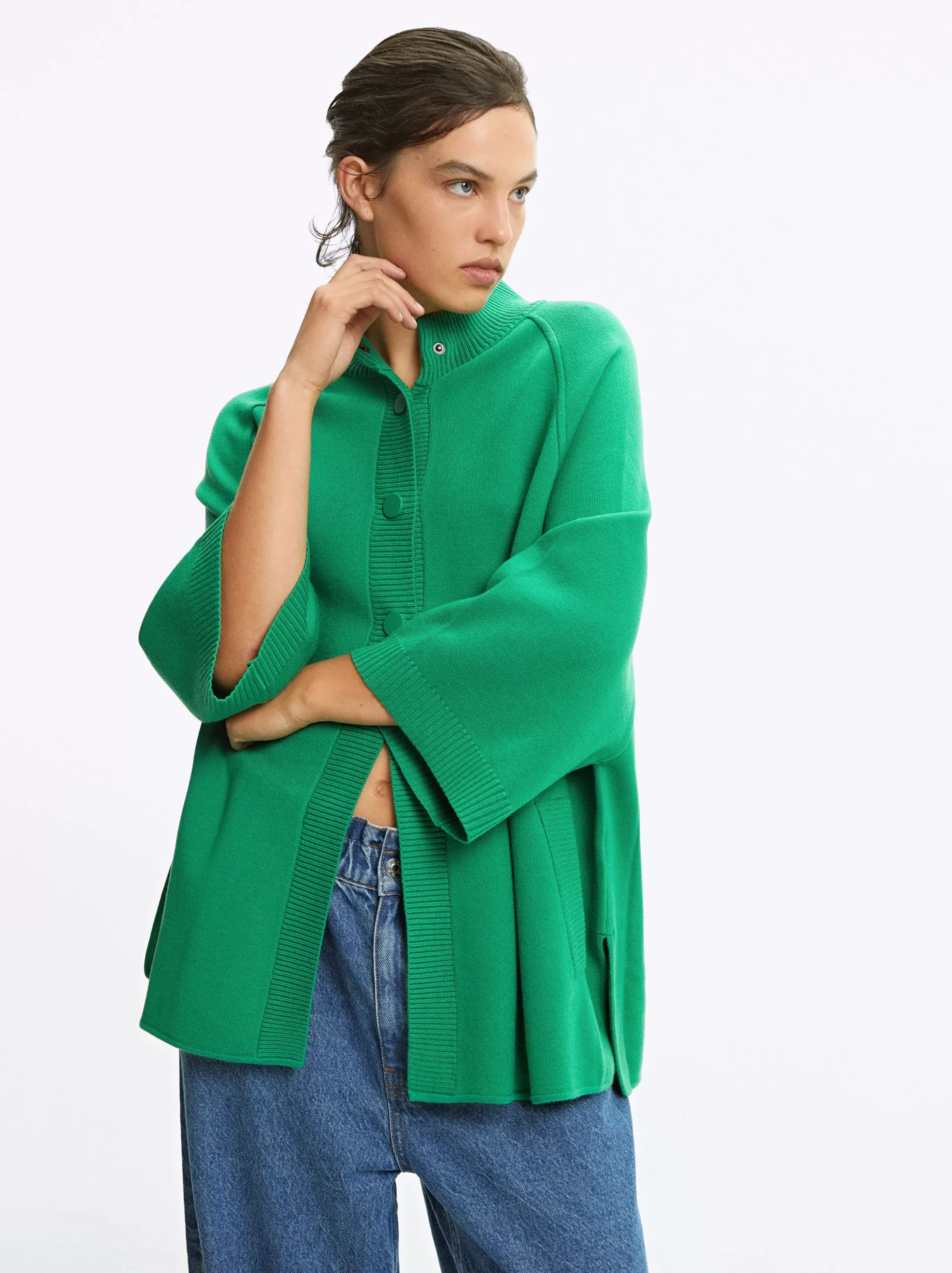 Mujer PARFOIS Básicos | Ponchos | Ponchos y Kimonos*Poncho De Punto Con Cuello Redondo Verde