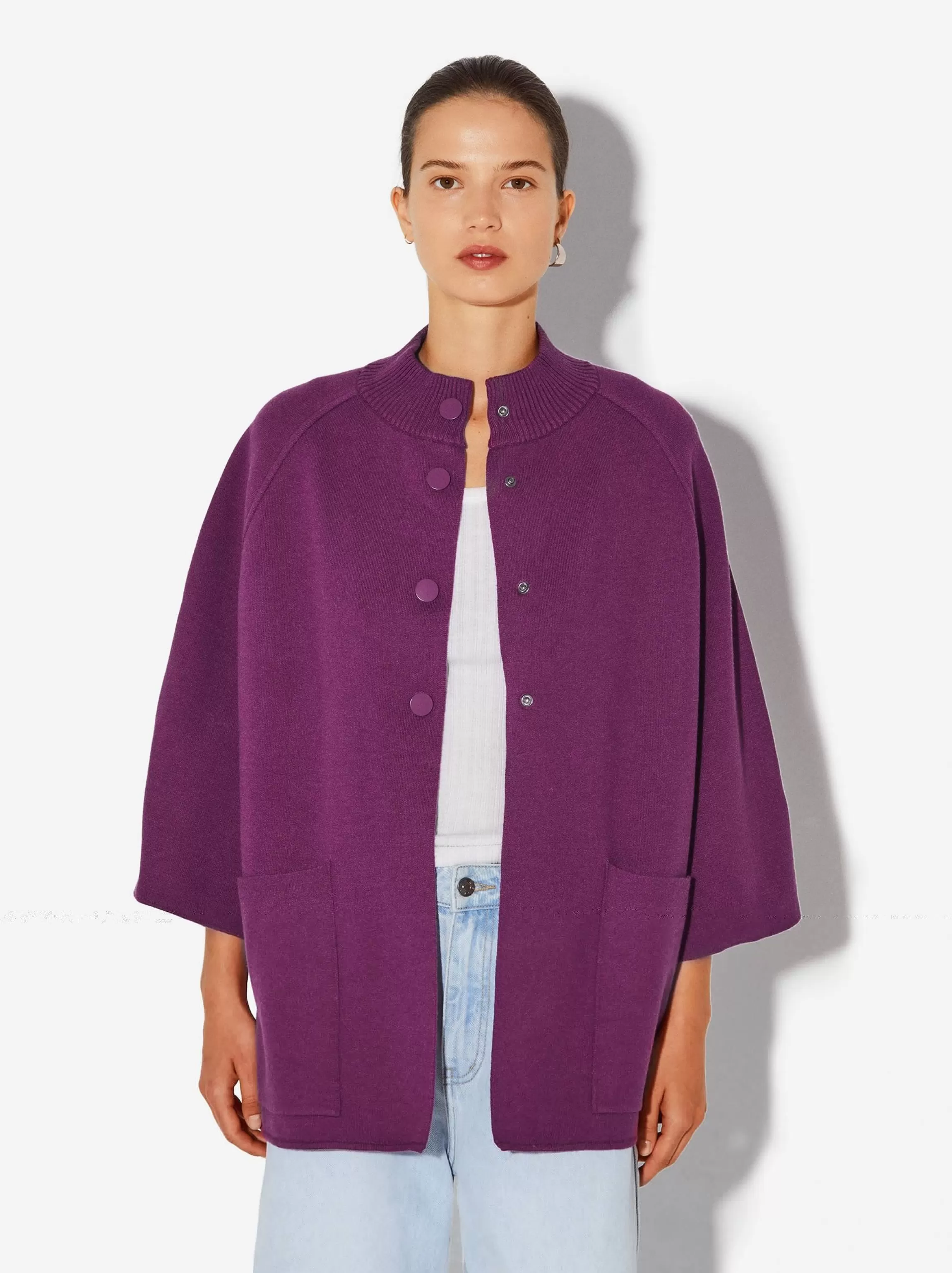 Mujer PARFOIS Ponchos | Ponchos y Kimonos*Poncho De Punto Con Cuello Redondo Violeta