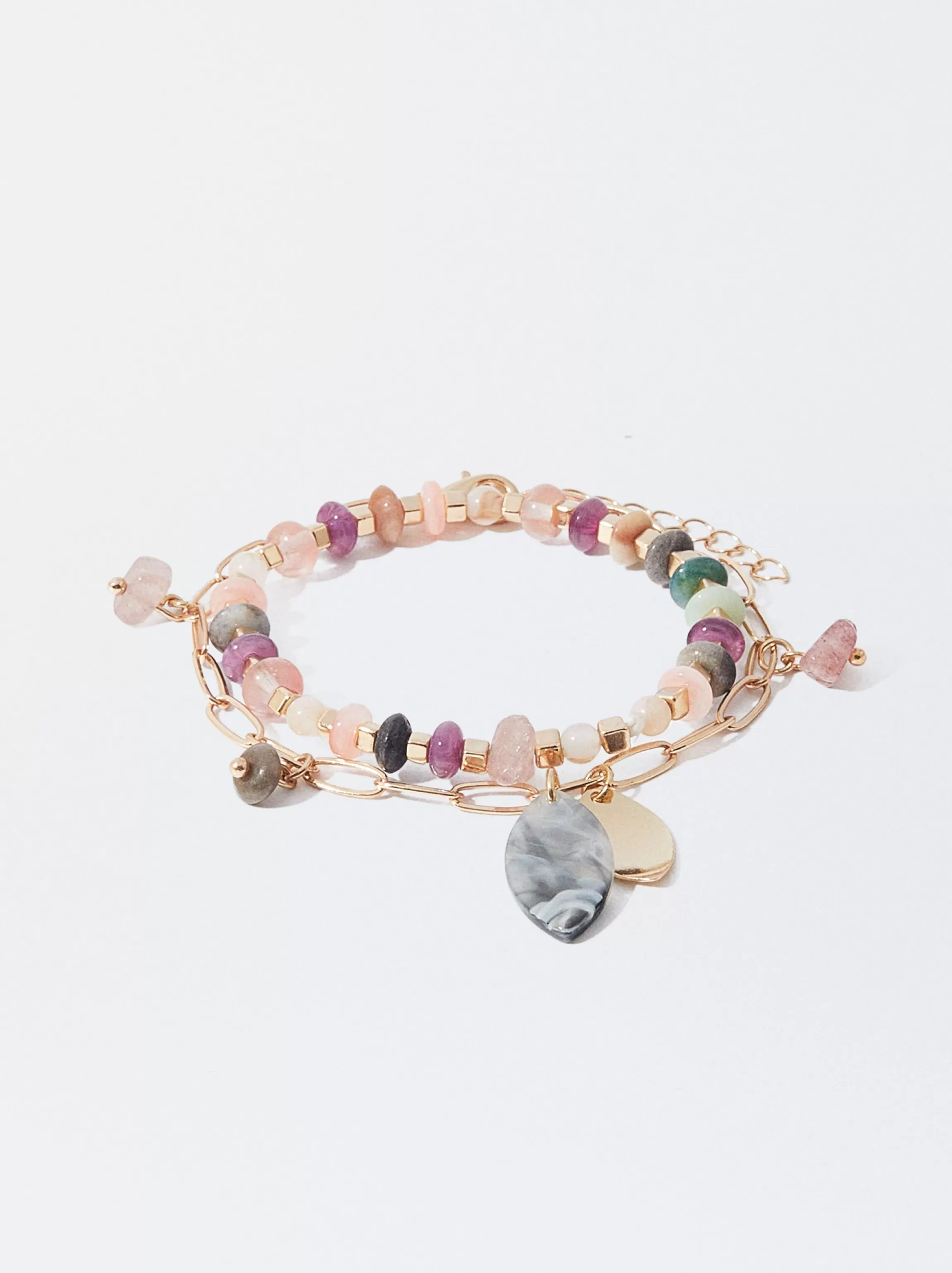 Mujer PARFOIS Pulseras*Pulsera Rígida Dorada Con Piedras Multicor