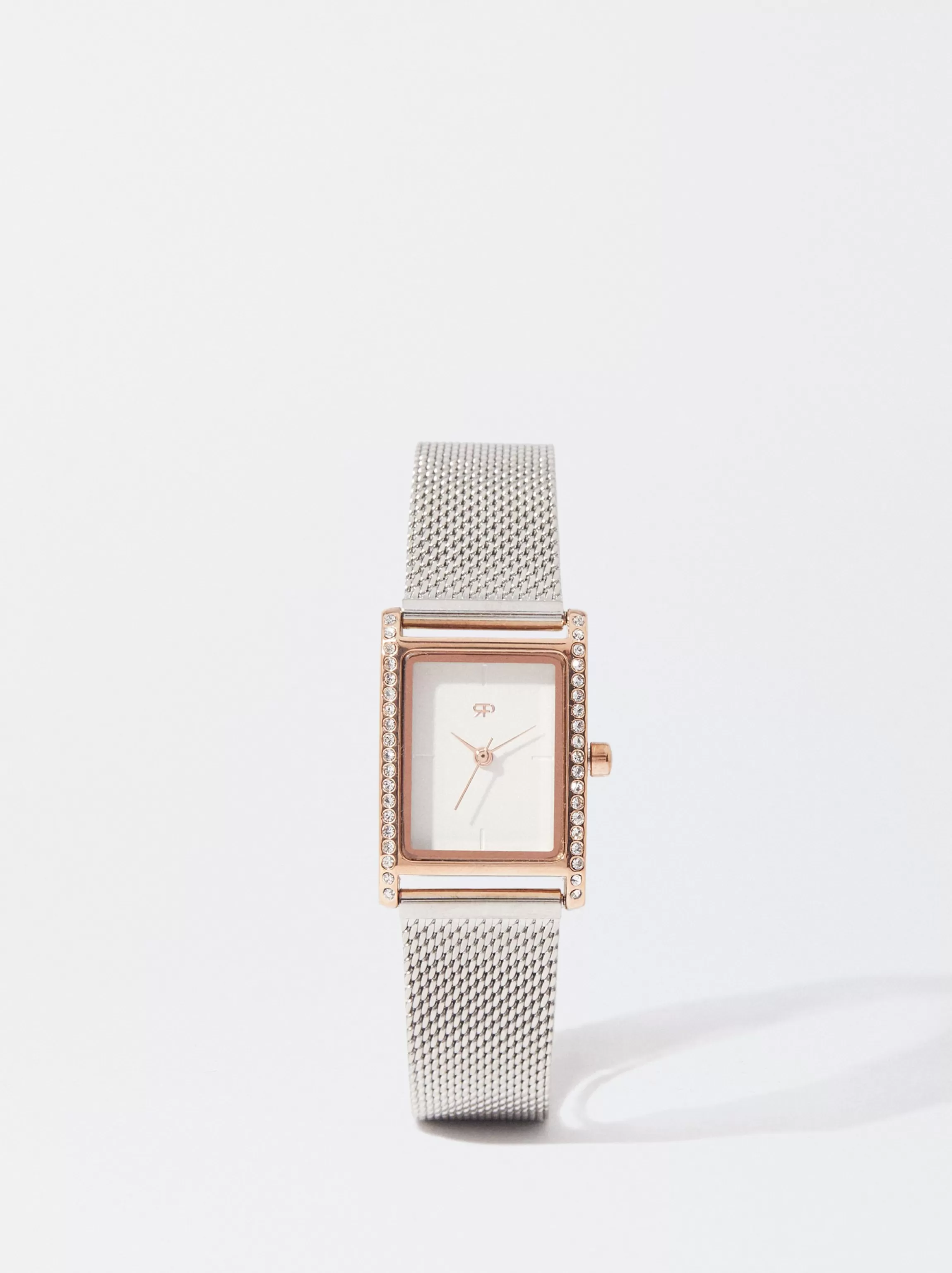 Mujer PARFOIS Relojes Oro Rosa*Reloj De Acero Caja Con Strass Plateado