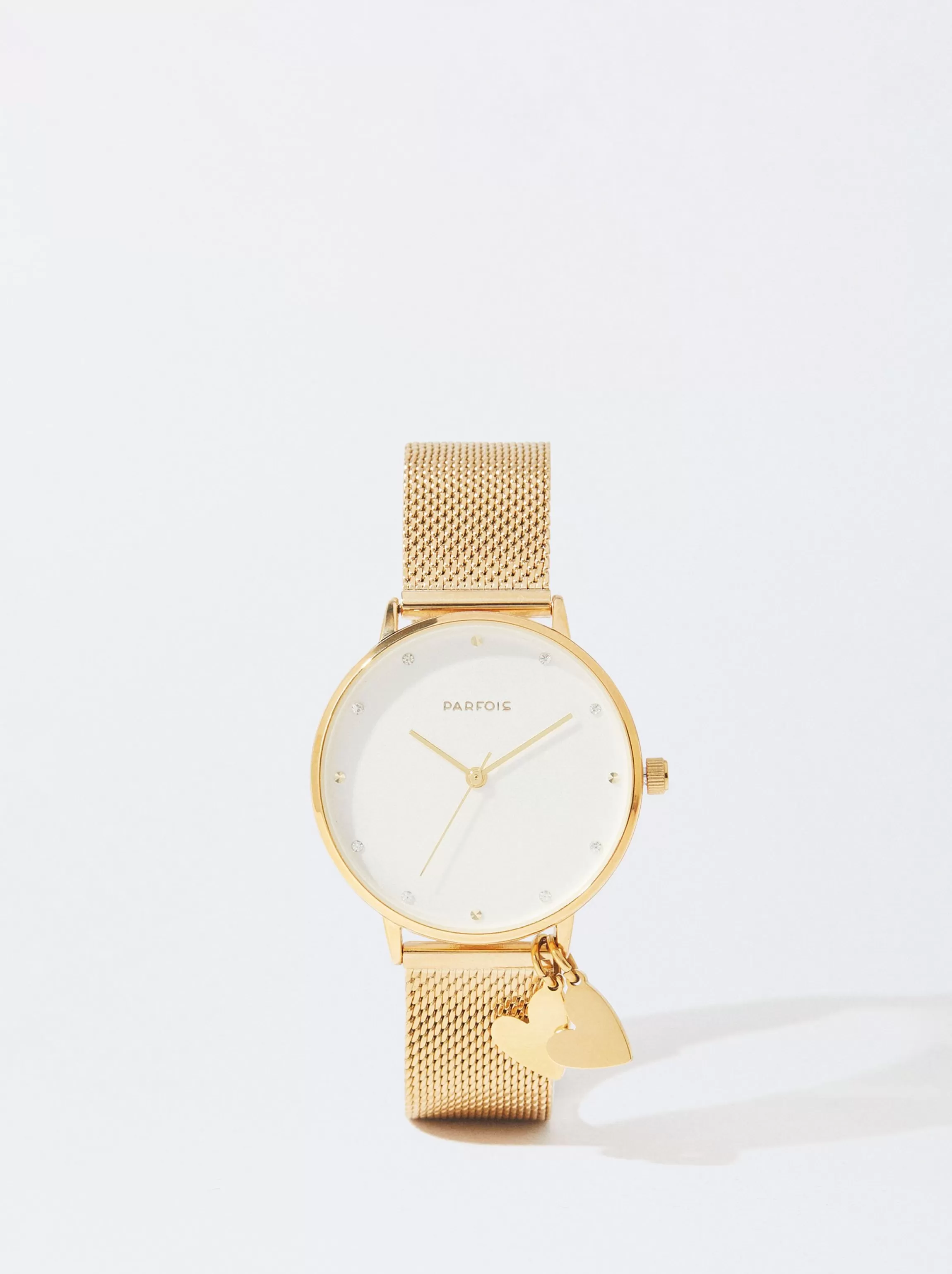 Mujer PARFOIS Relojes Dorados*Reloj De Acero Con Corazones Dorado