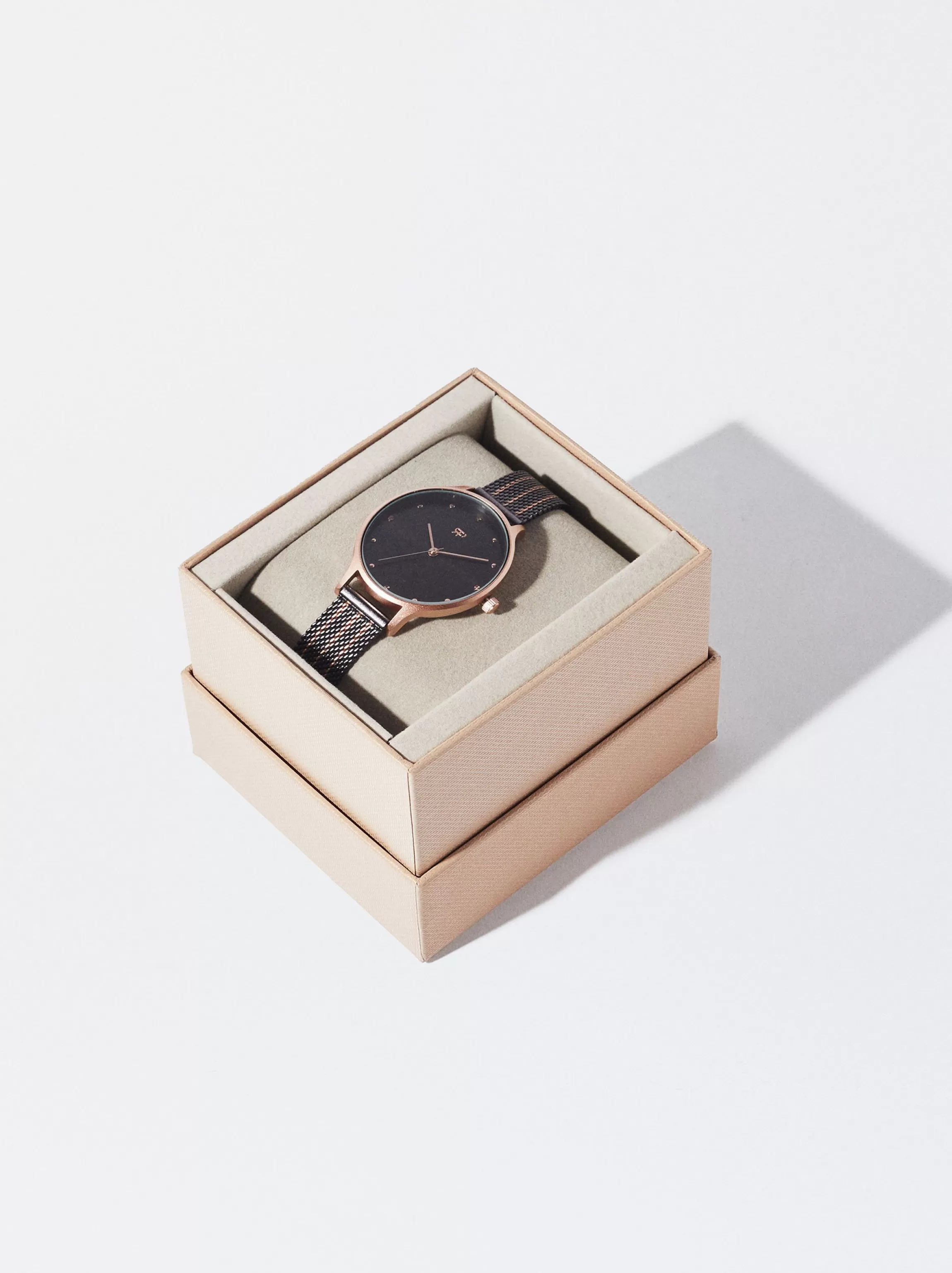 Mujer PARFOIS Relojes Oro Rosa*Reloj De Acero Correa De Malla Metálica Negro