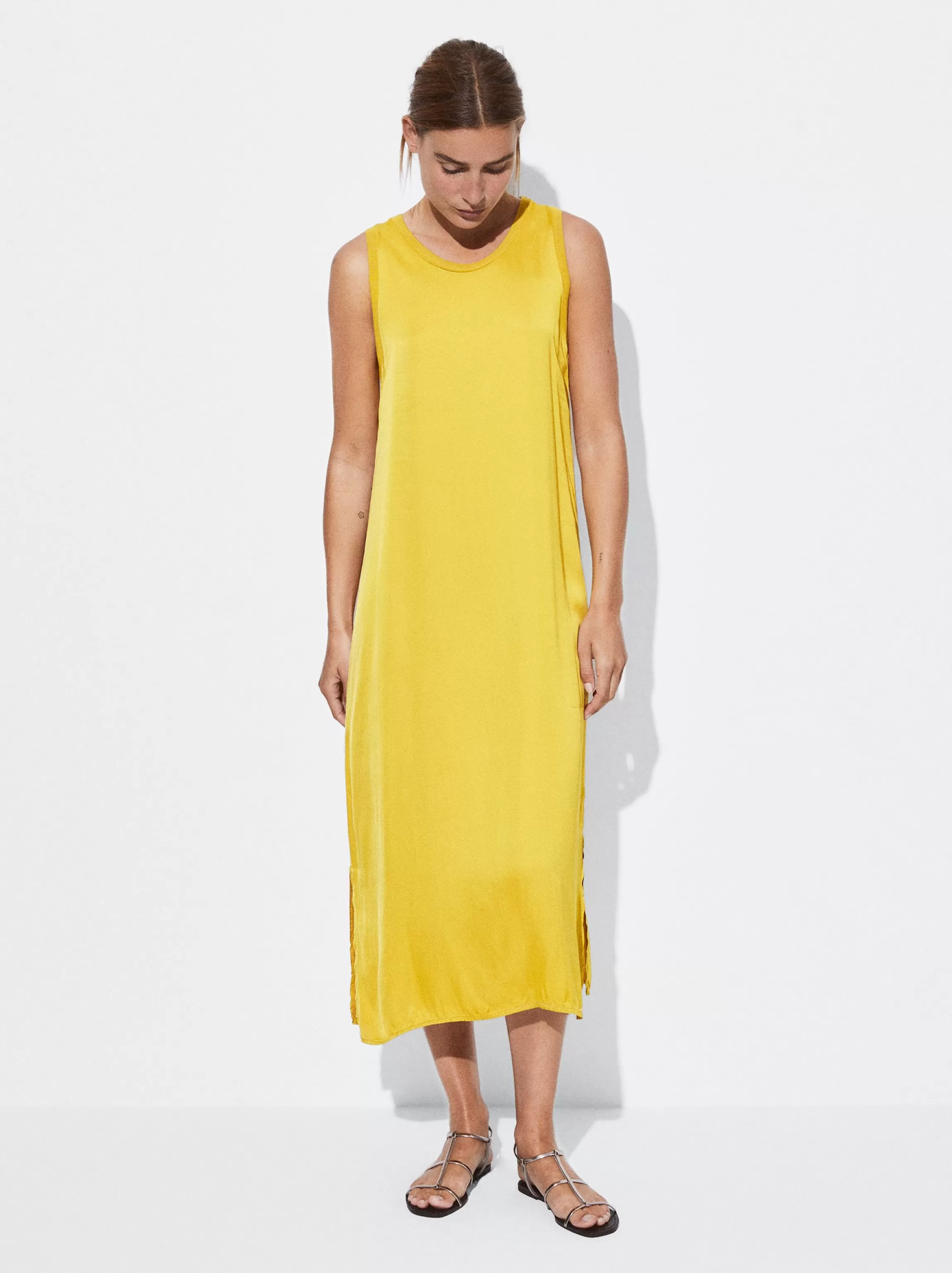 Mujer PARFOIS Vestidos*Vestido Midi Satinado Amarillo